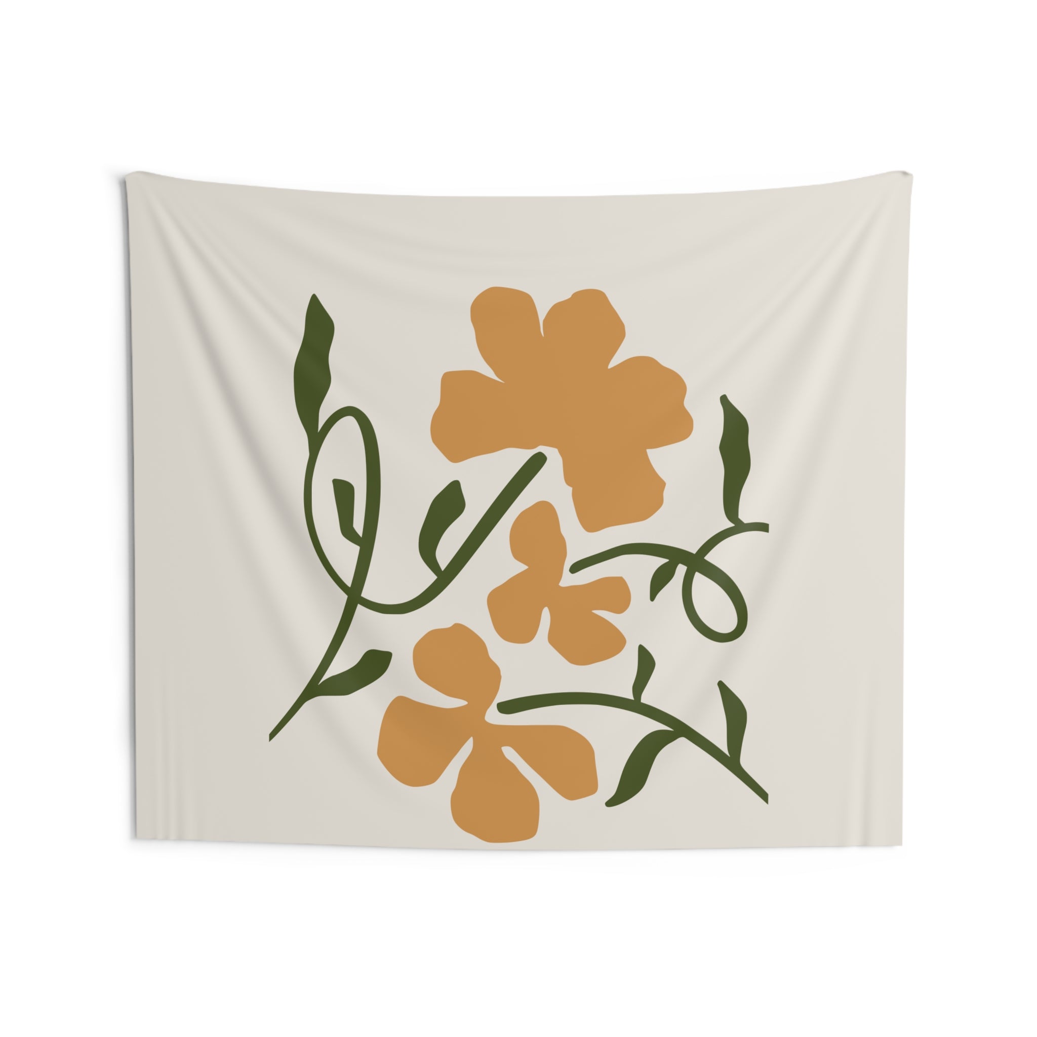 Boho Floral Wall Tapestry — Minimal Orange Blossom Hanging Art