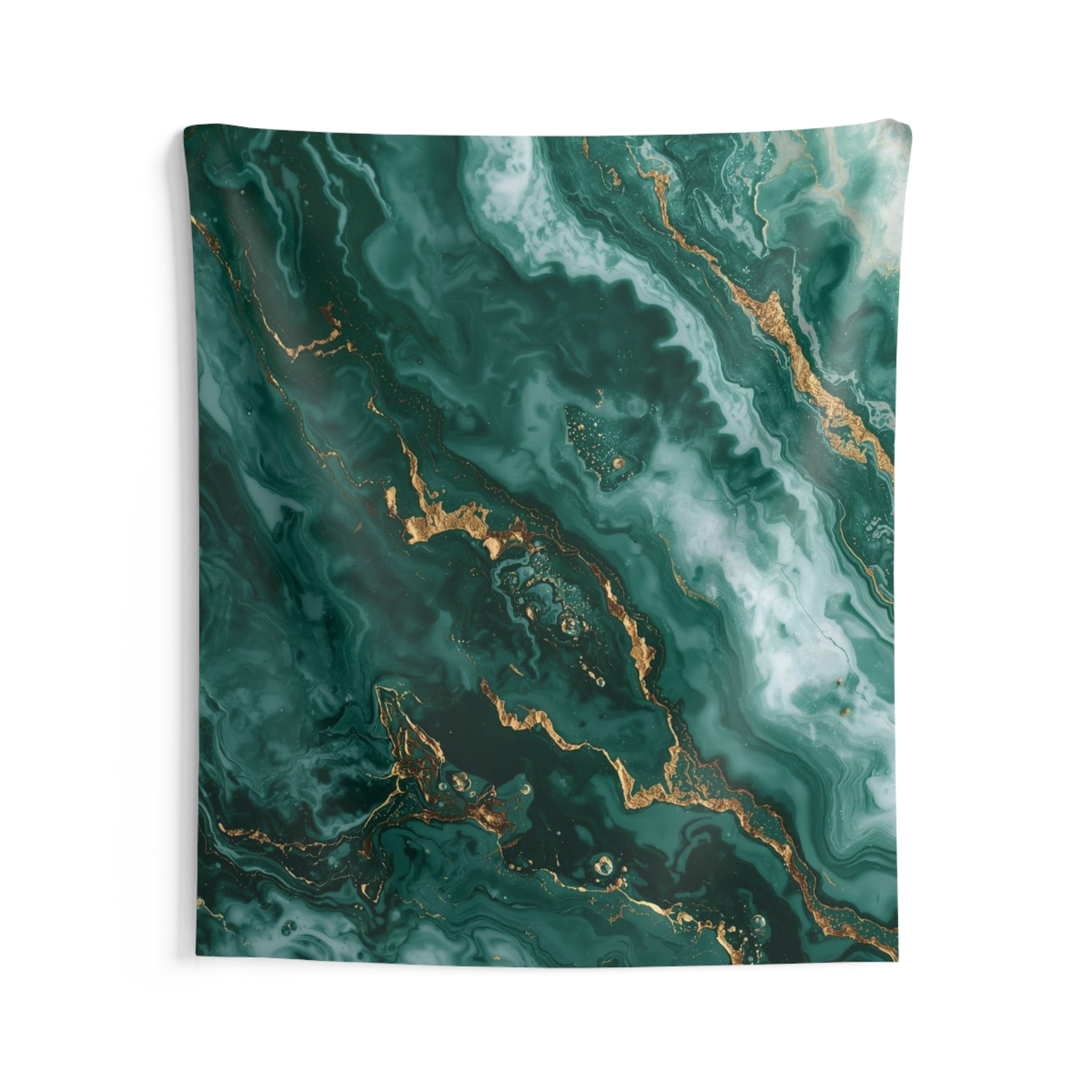 Emerald Marble Wall Tapestry — Green & Gold Abstract Home Decor