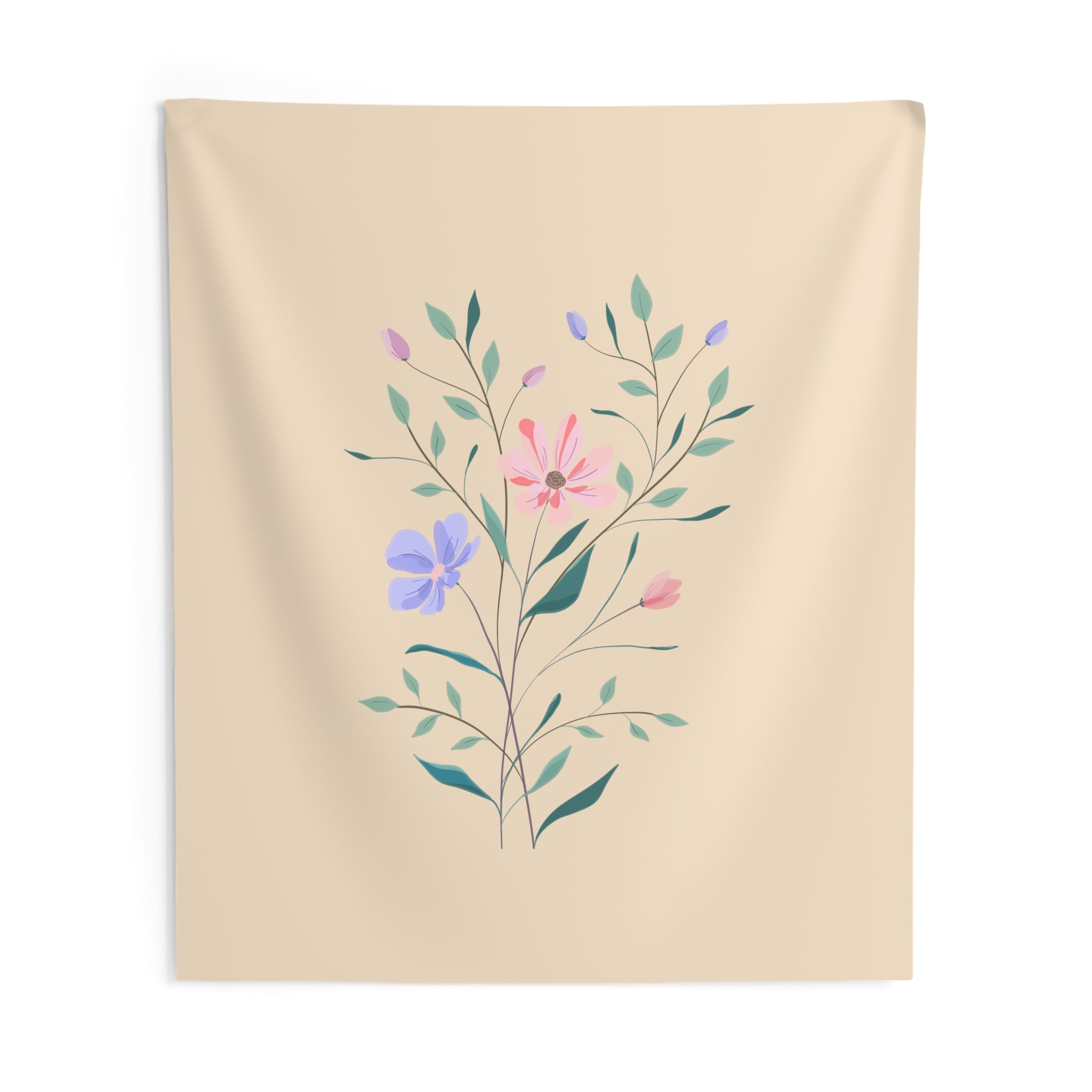 Floral Stem Tapestry — Pastel Botanical Wall Hanging