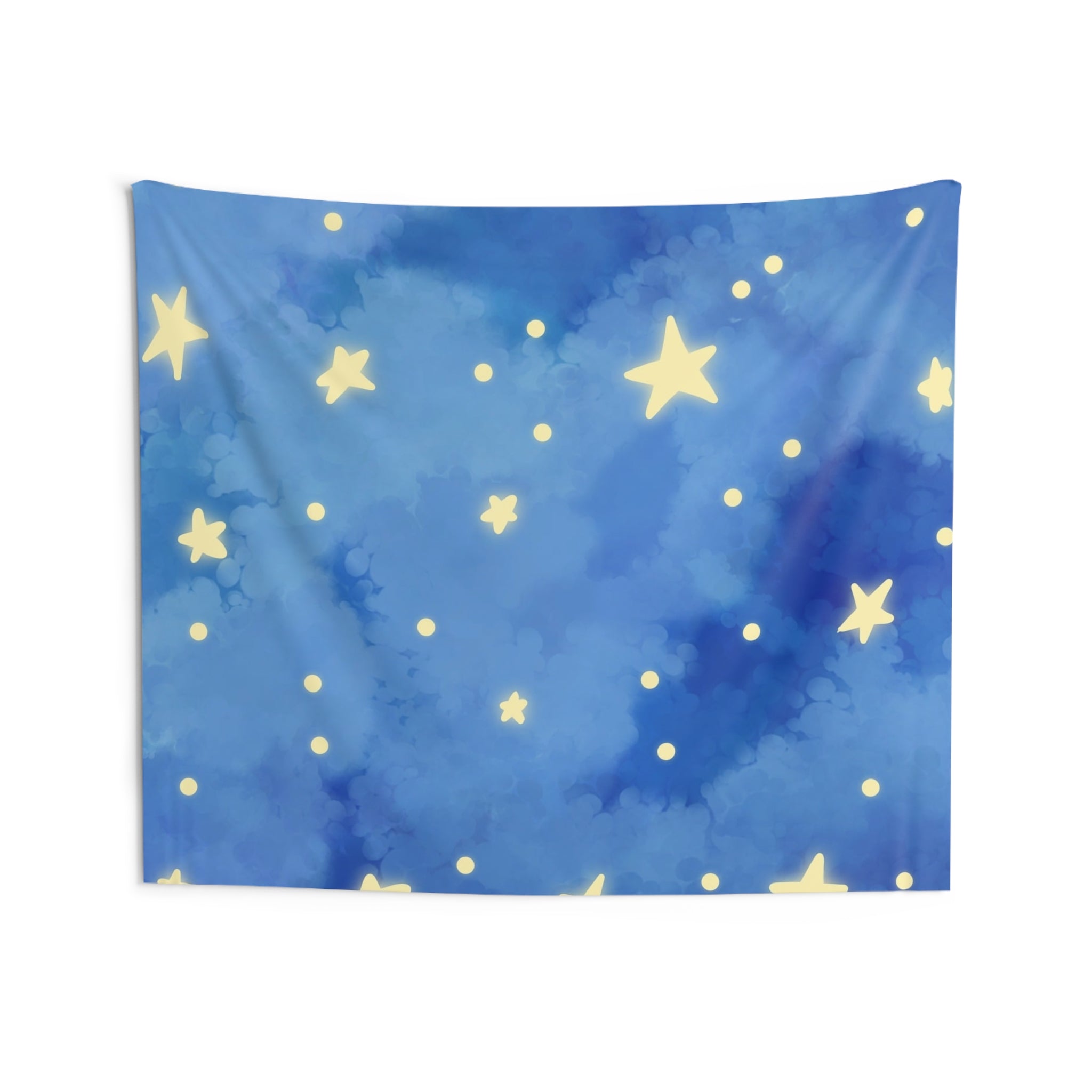 Starry Blue Watercolor Tapestry — Night Sky Wall Hanging for Nursery, Bedroom, Kids’ Room