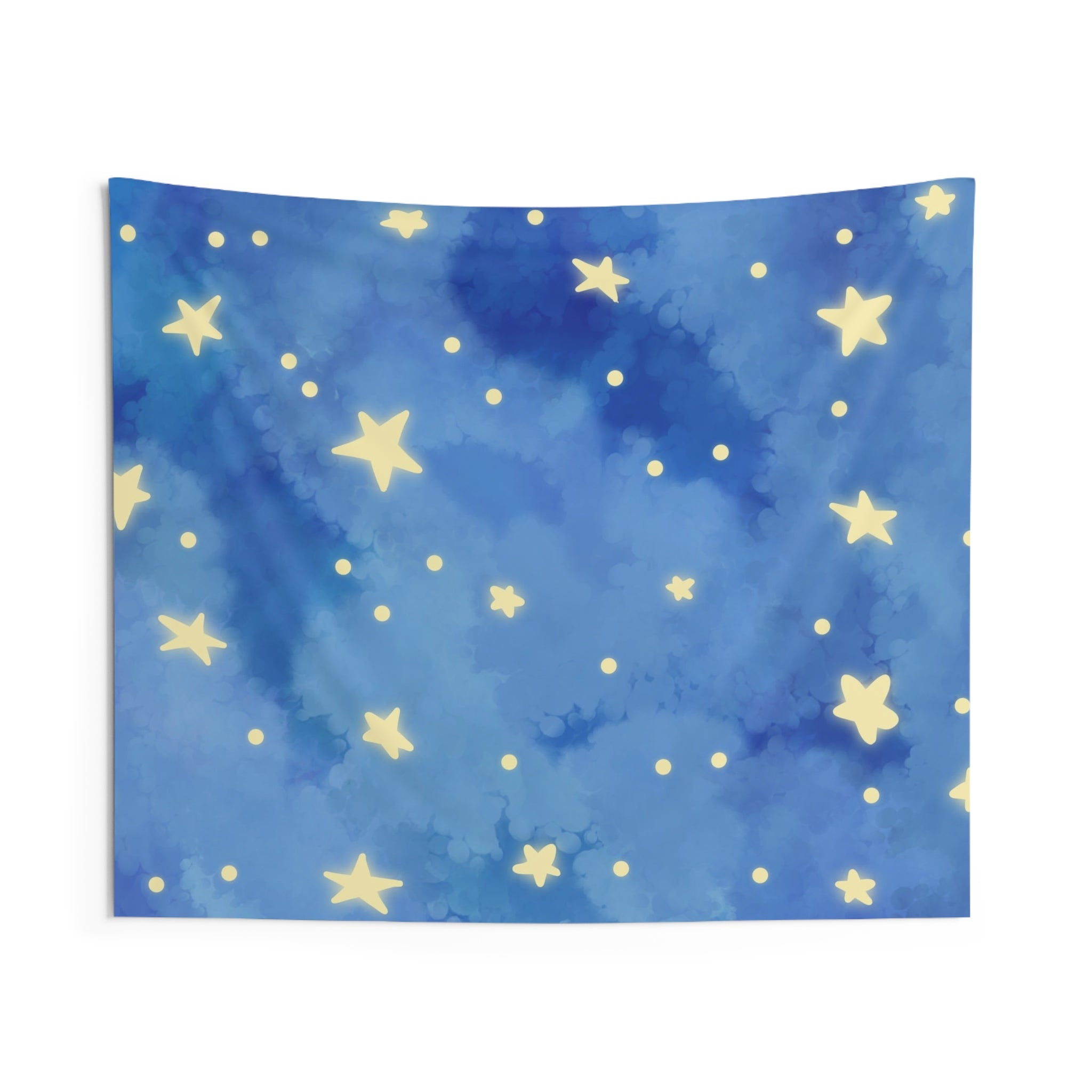 Starry Blue Watercolor Tapestry — Night Sky Wall Hanging for Nursery, Bedroom, Kids’ Room