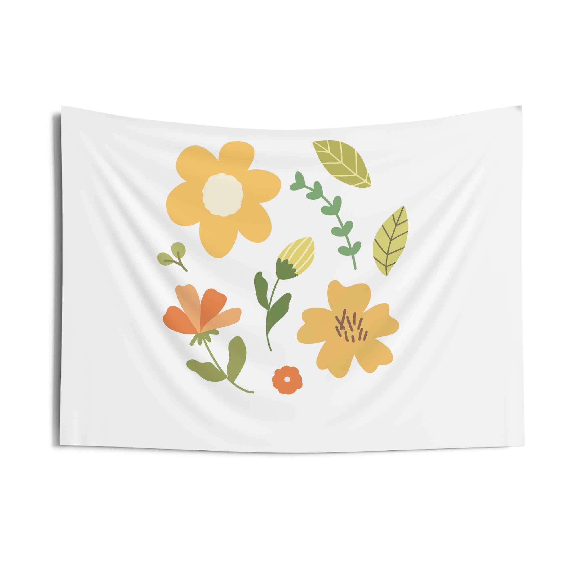 Floral Meadow Wall Tapestry — Cheerful Yellow & Orange Flower Print for Living Room, Bedroom, Nursery