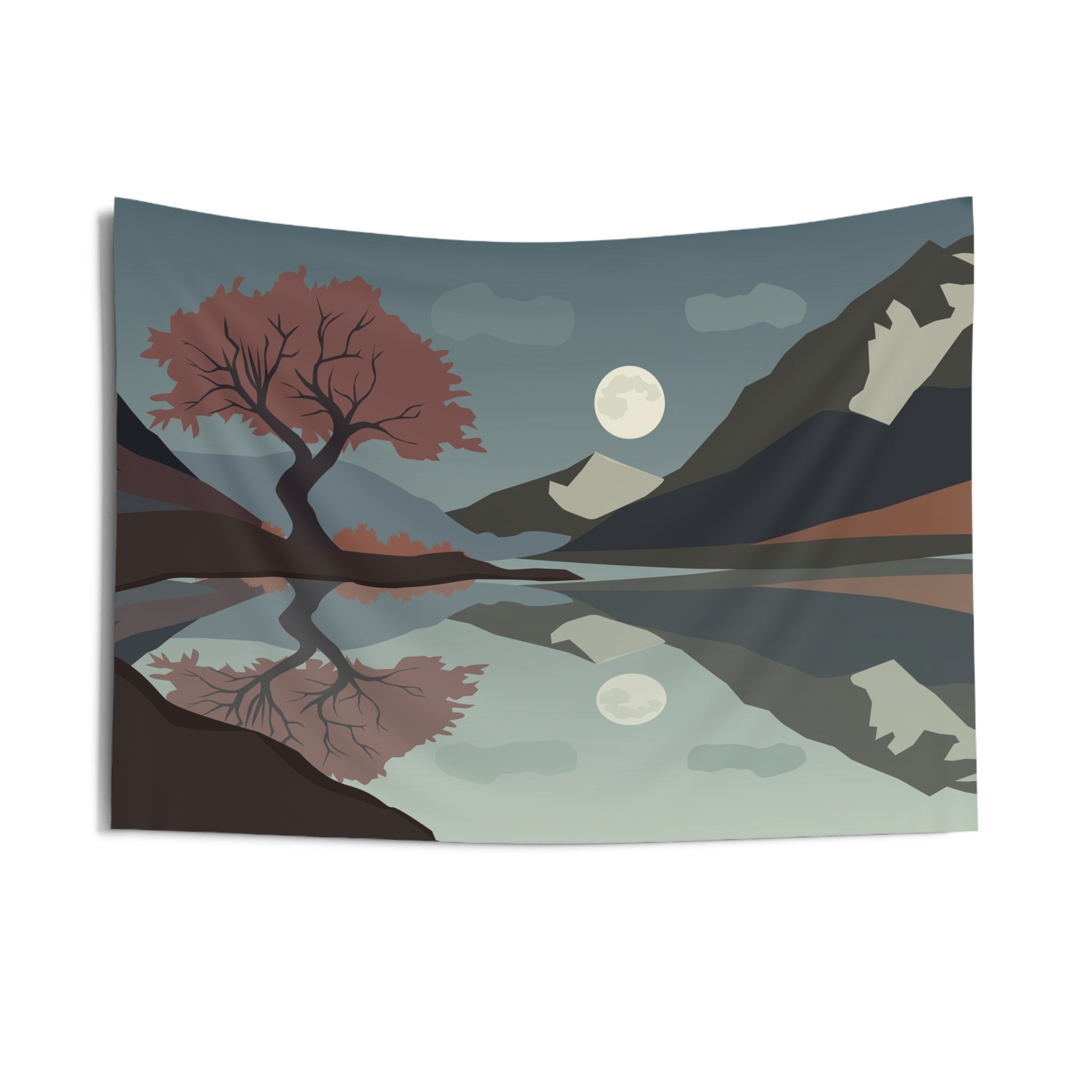 Moonlit Lake Tapestry — Serene Mountain Reflection Wall Hanging