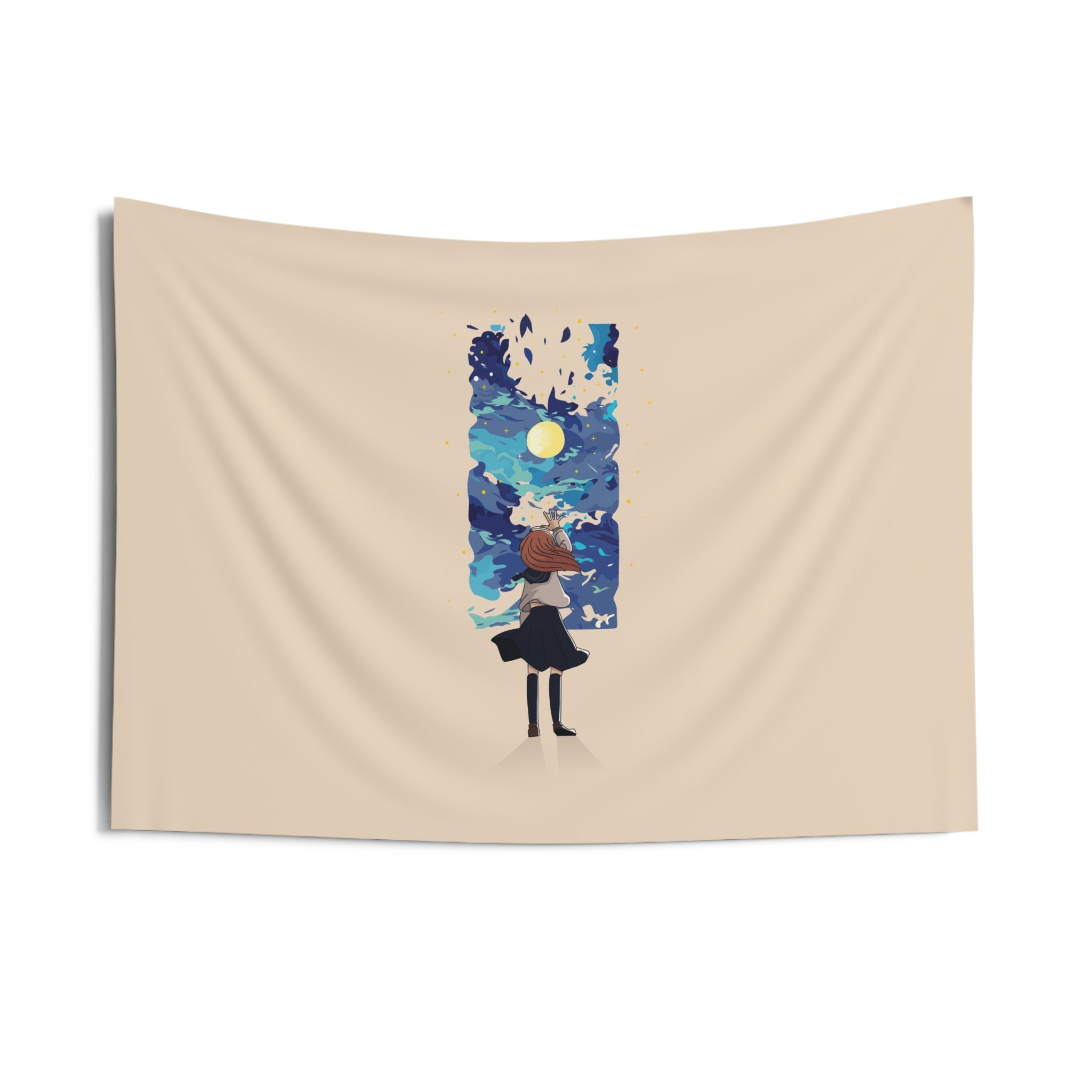 Wall Tapestry — Girl Gazing at Dreamy Night Sky Art