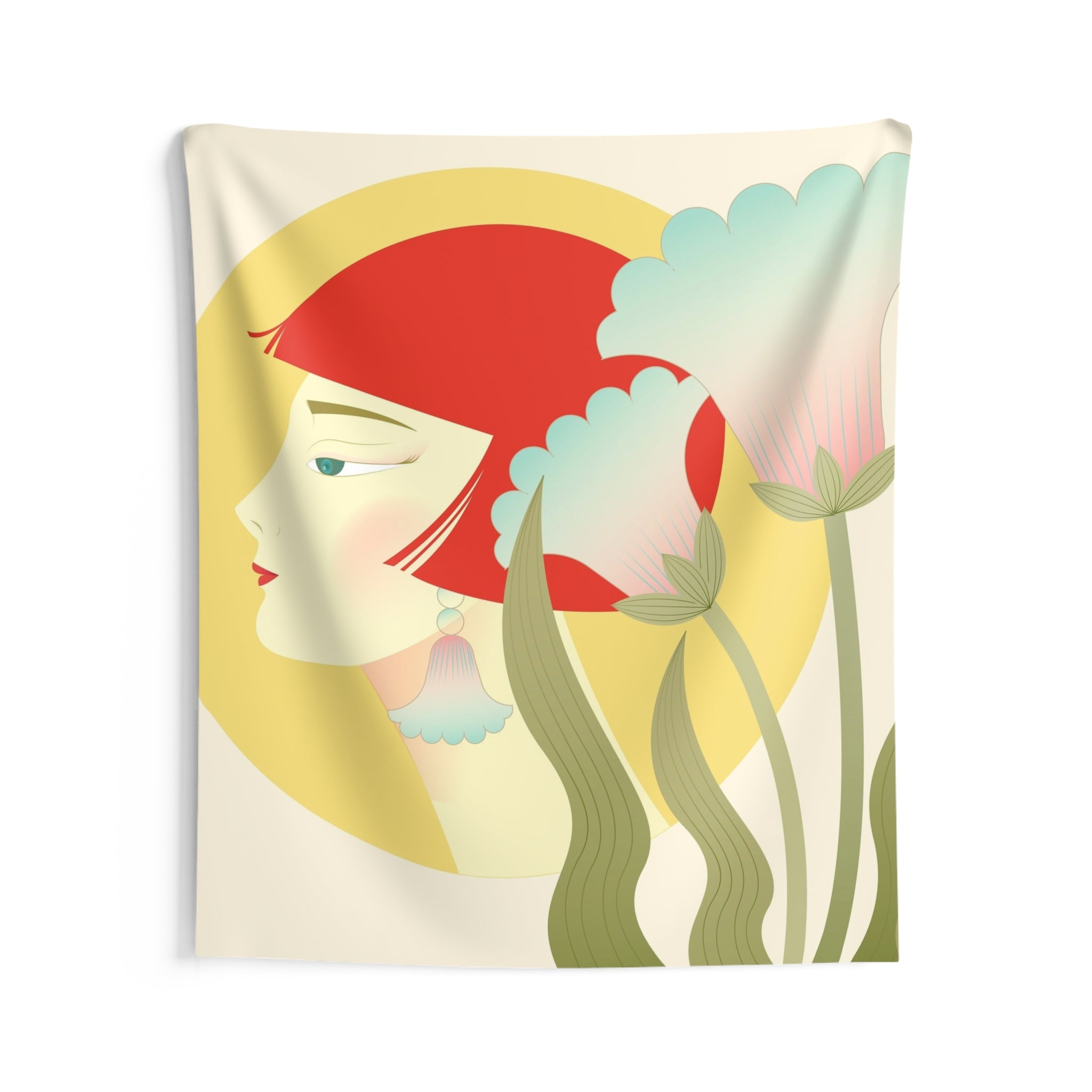 Art Deco Floral Portrait Tapestry