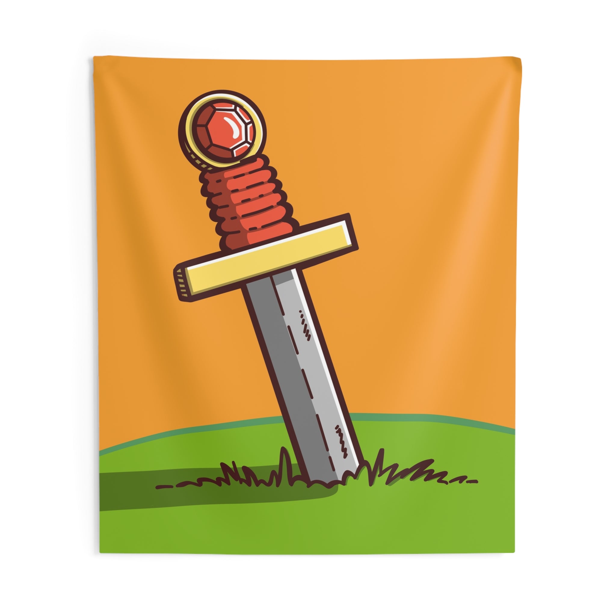 Sword in Grass Tapestry — Retro Cartoon Fantasy Wall Hanging