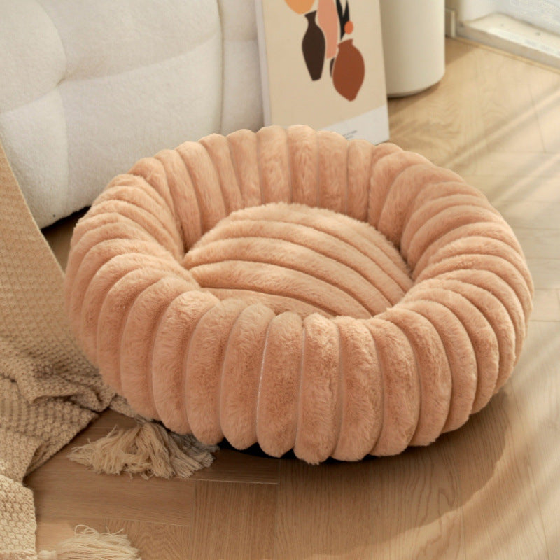 Rabbit Fur Plush Round Pet Bed