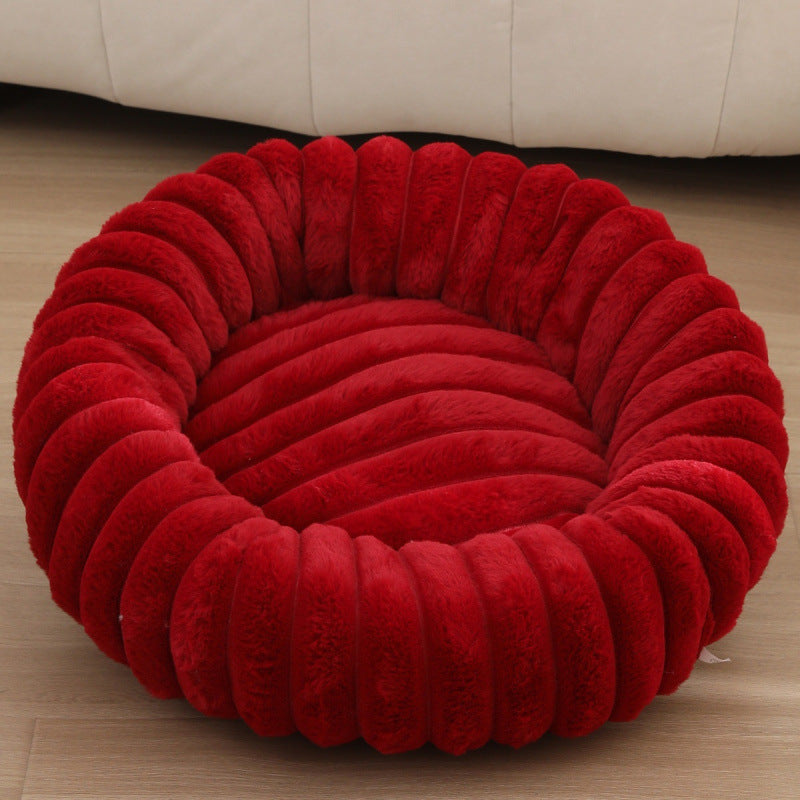 Rabbit Fur Plush Round Pet Bed