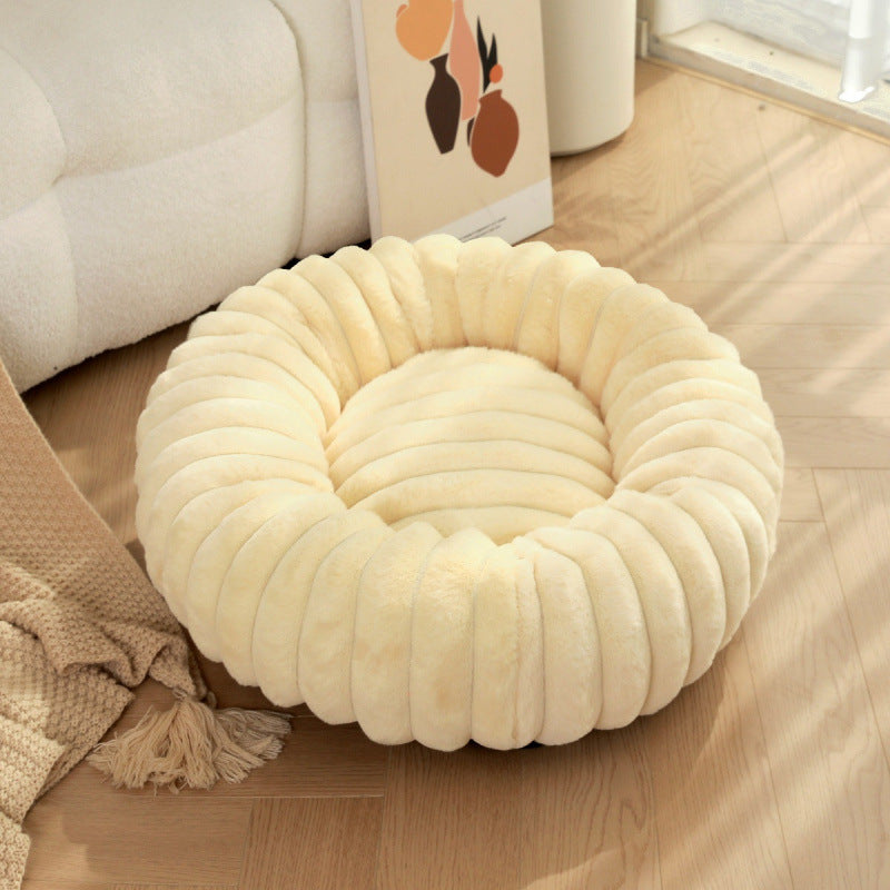 Rabbit Fur Plush Round Pet Bed