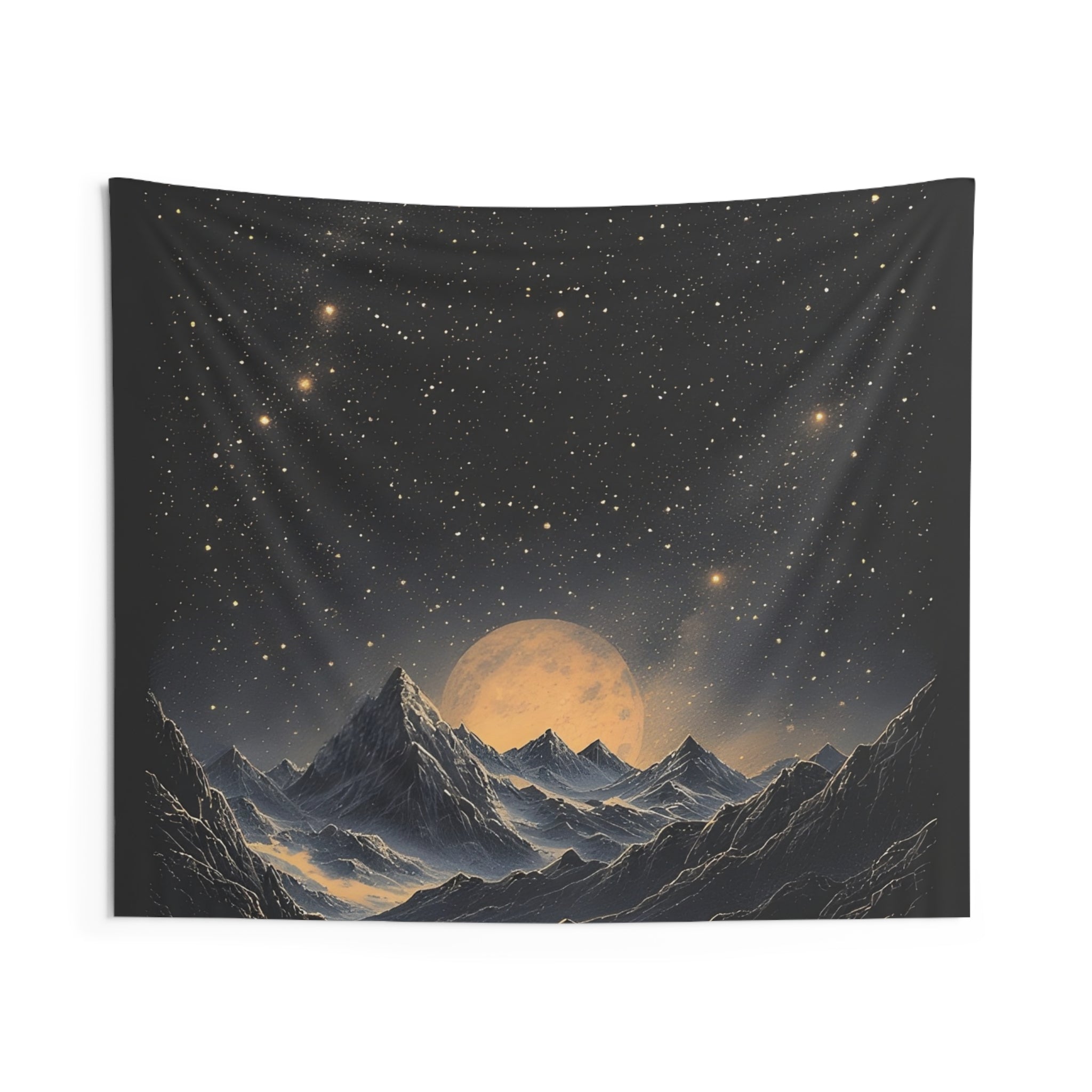 Moonlit Mountain Tapestry — Starry Night Wall Hanging