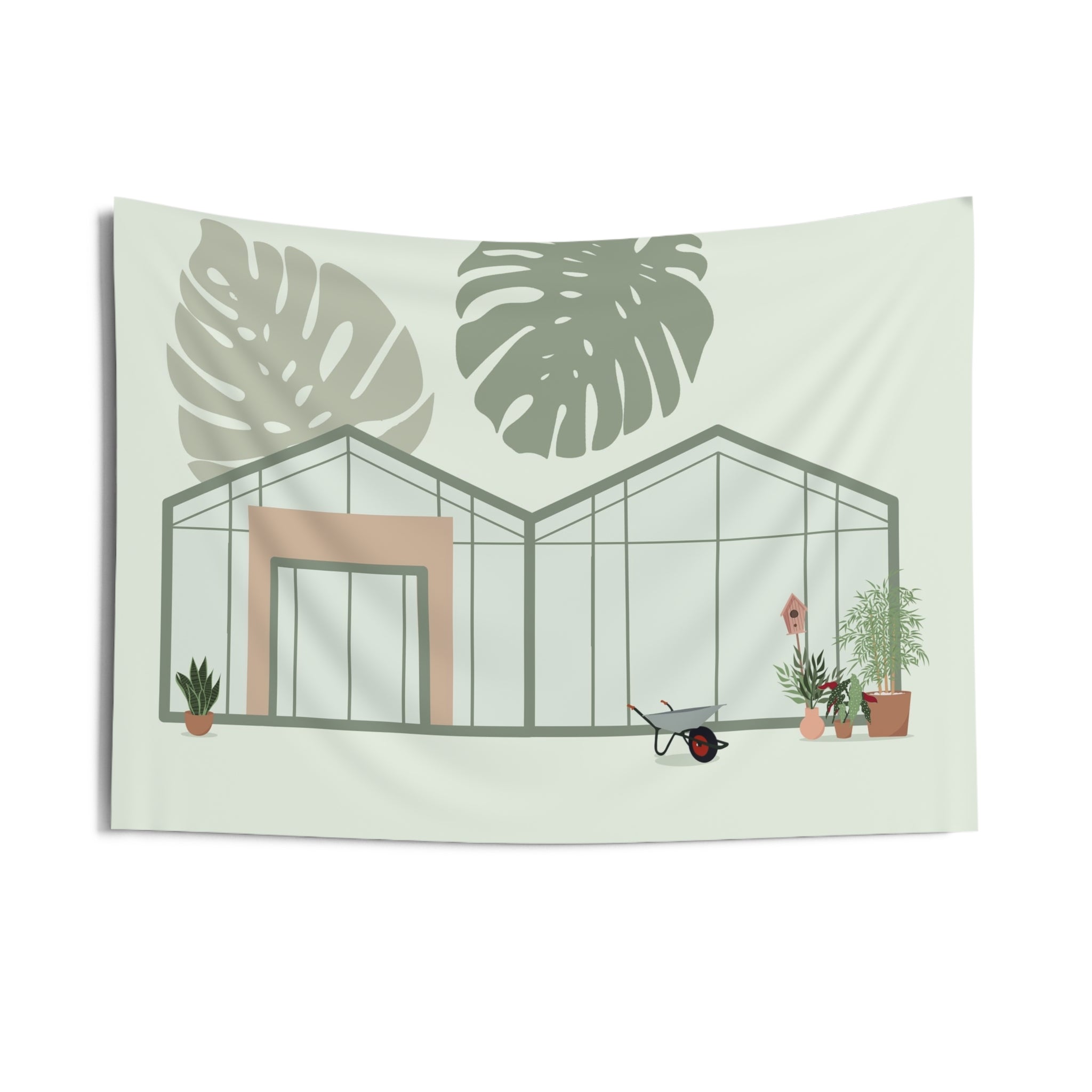 Greenhouse Scene Wall Tapestry — Botanical Indoor Plant Decor