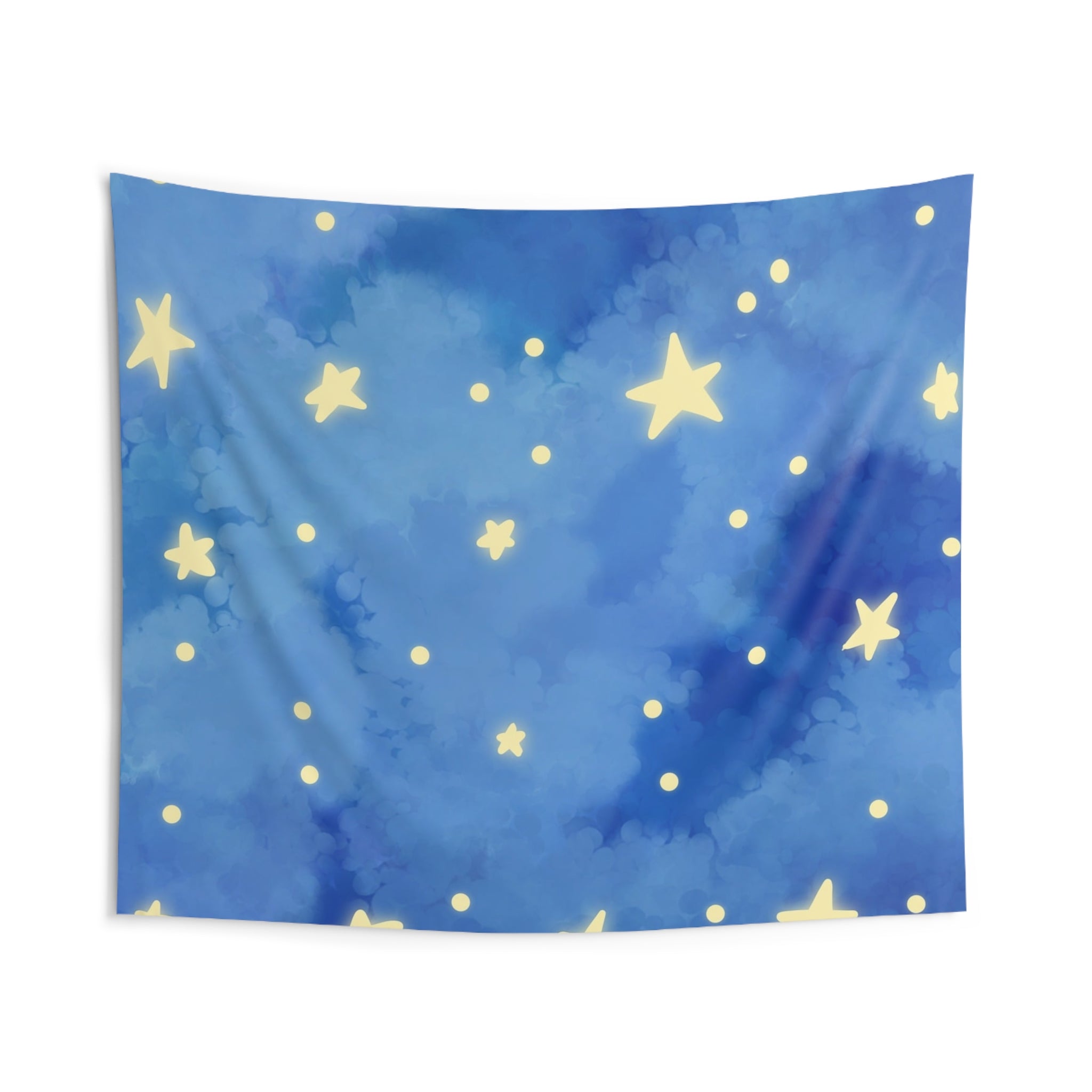 Starry Blue Watercolor Tapestry — Night Sky Wall Hanging for Nursery, Bedroom, Kids’ Room