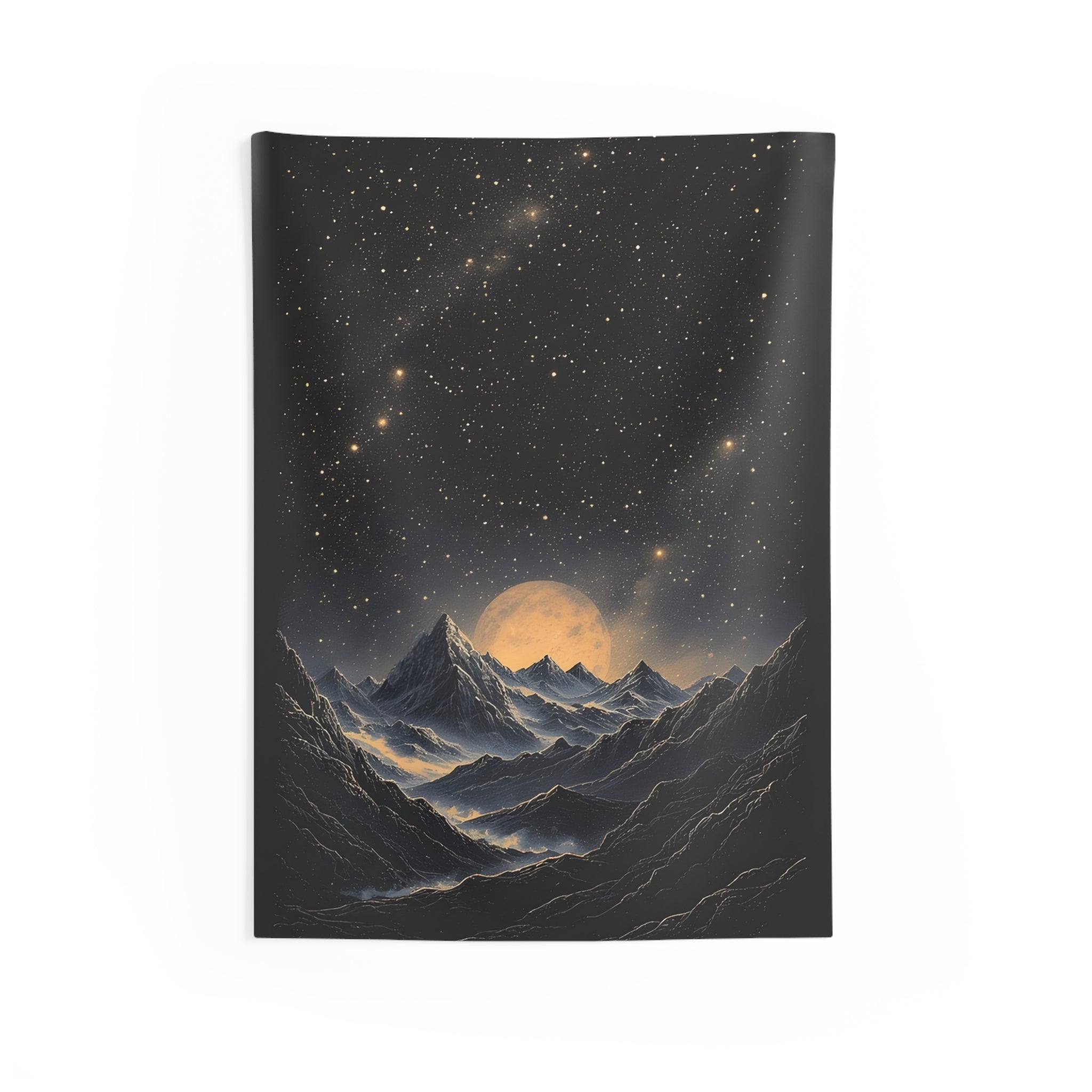 Moonlit Mountain Tapestry — Starry Night Wall Hanging