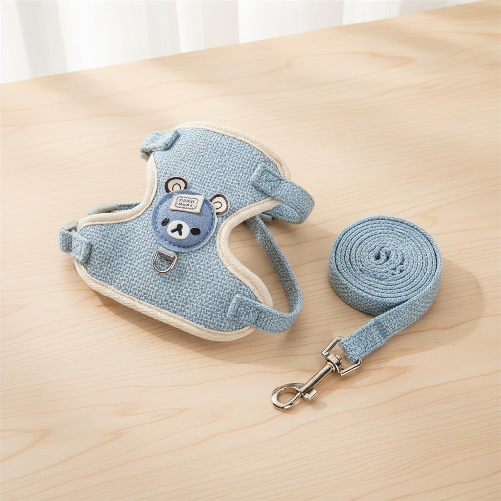 Bear Pet Harness & Leash Set for Small Dogs & Cats ? Breathable Adjustable Vest Harness