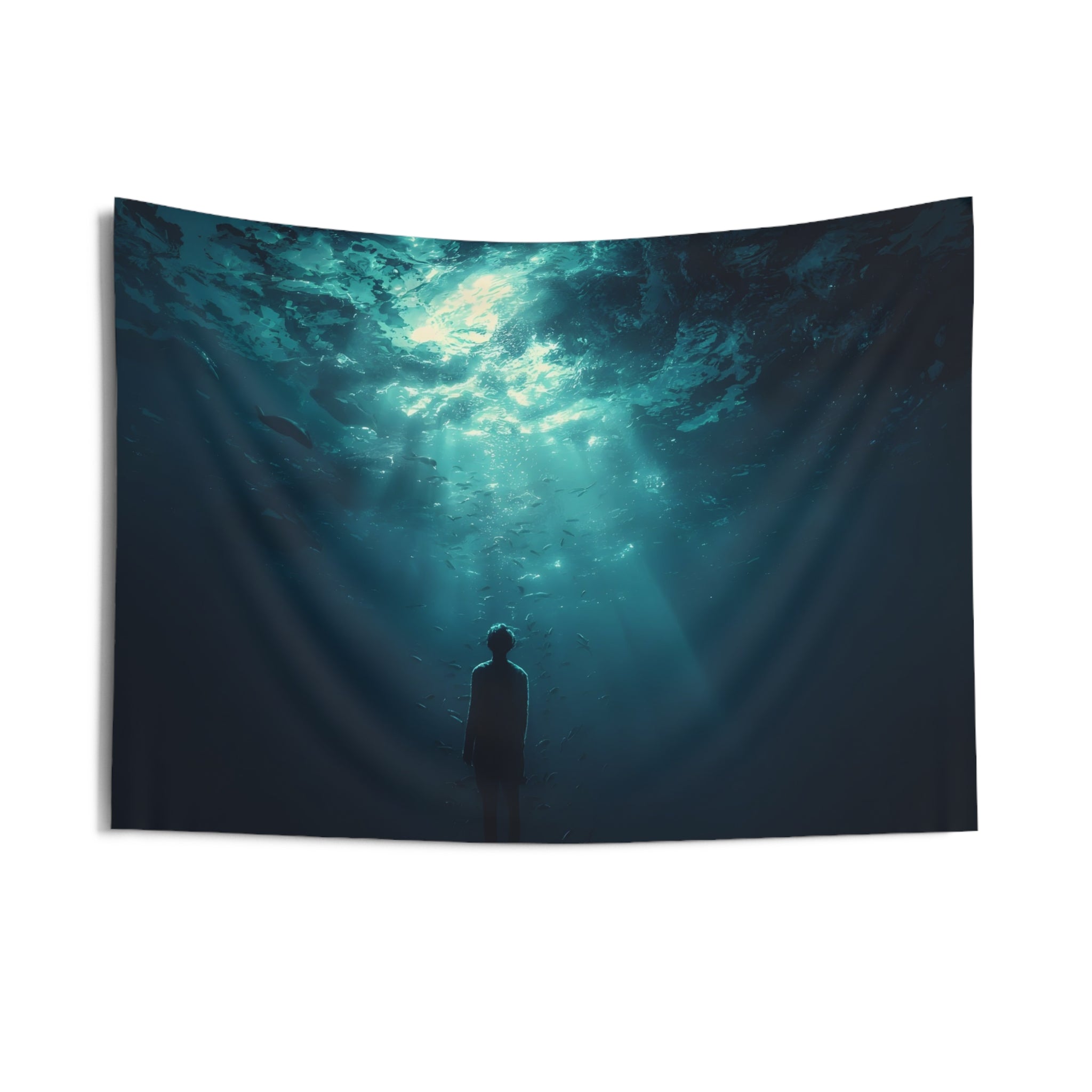 Ocean Depths Wall Tapestry — Moody Underwater Silhouette Decor
