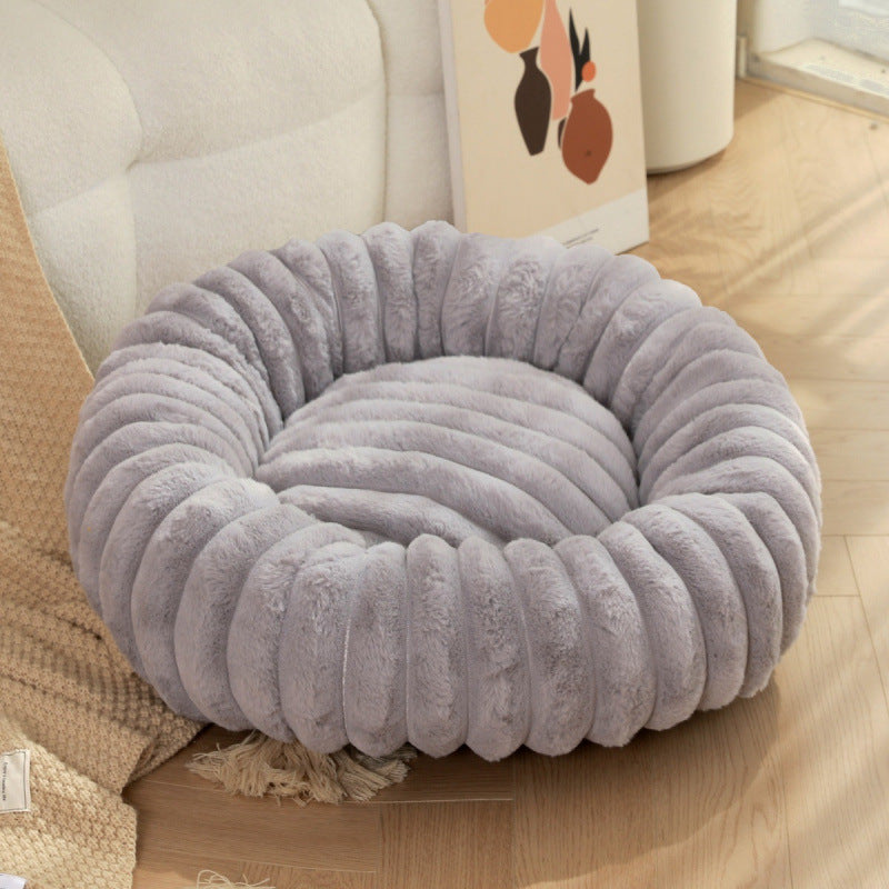 Rabbit Fur Plush Round Pet Bed