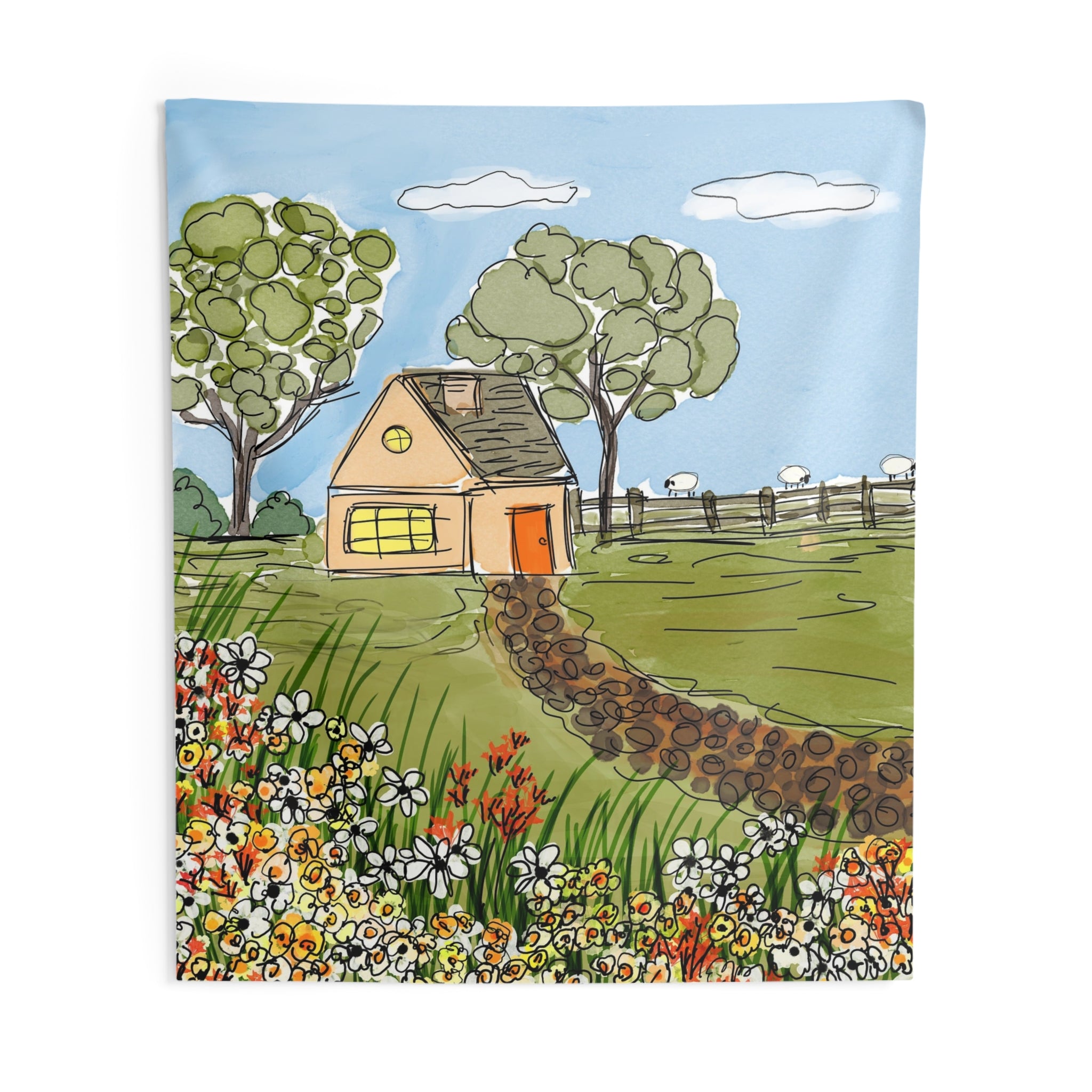 Cottage Garden Wall Tapestry — Cozy Country Home Scenic Decor