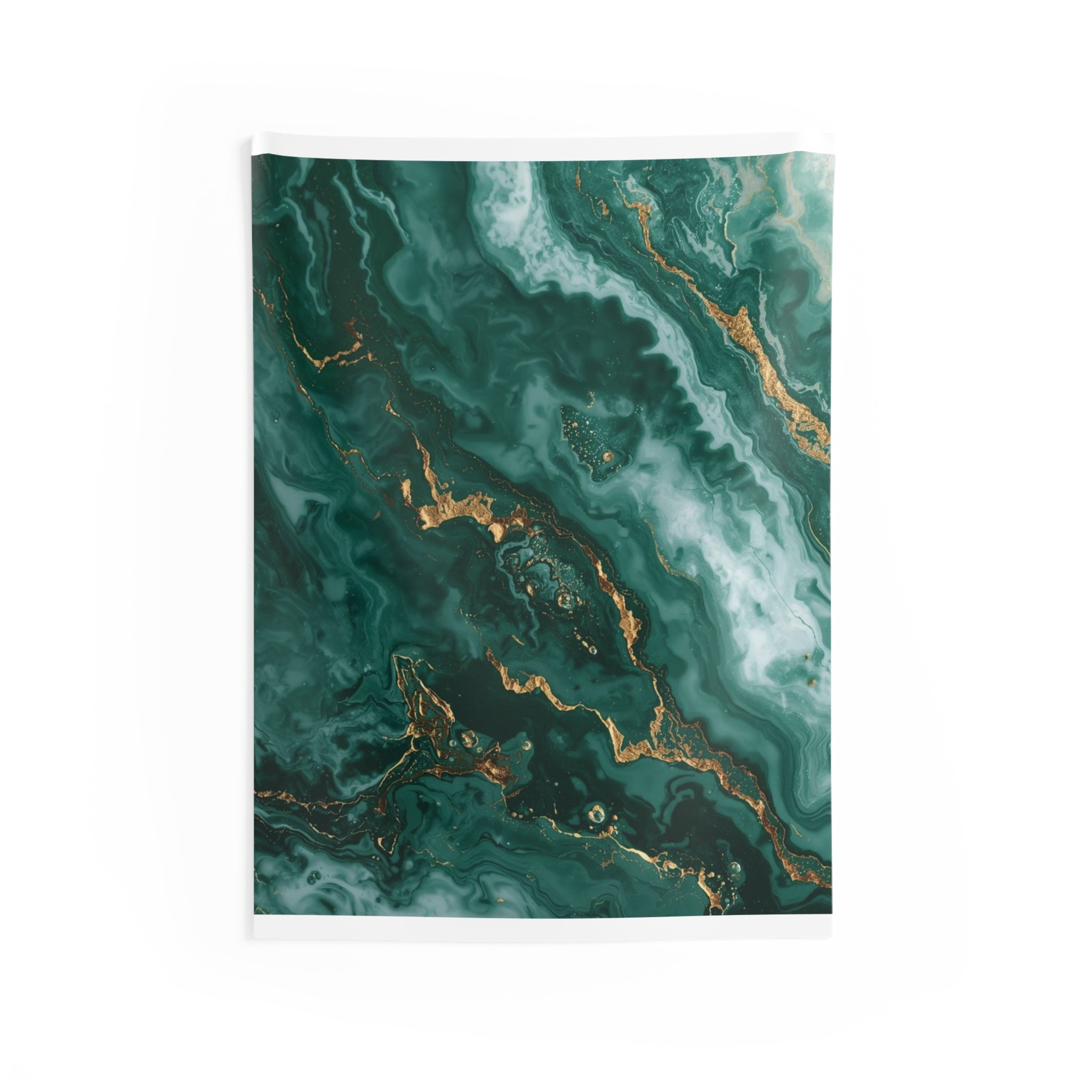 Emerald Marble Wall Tapestry — Green & Gold Abstract Home Decor