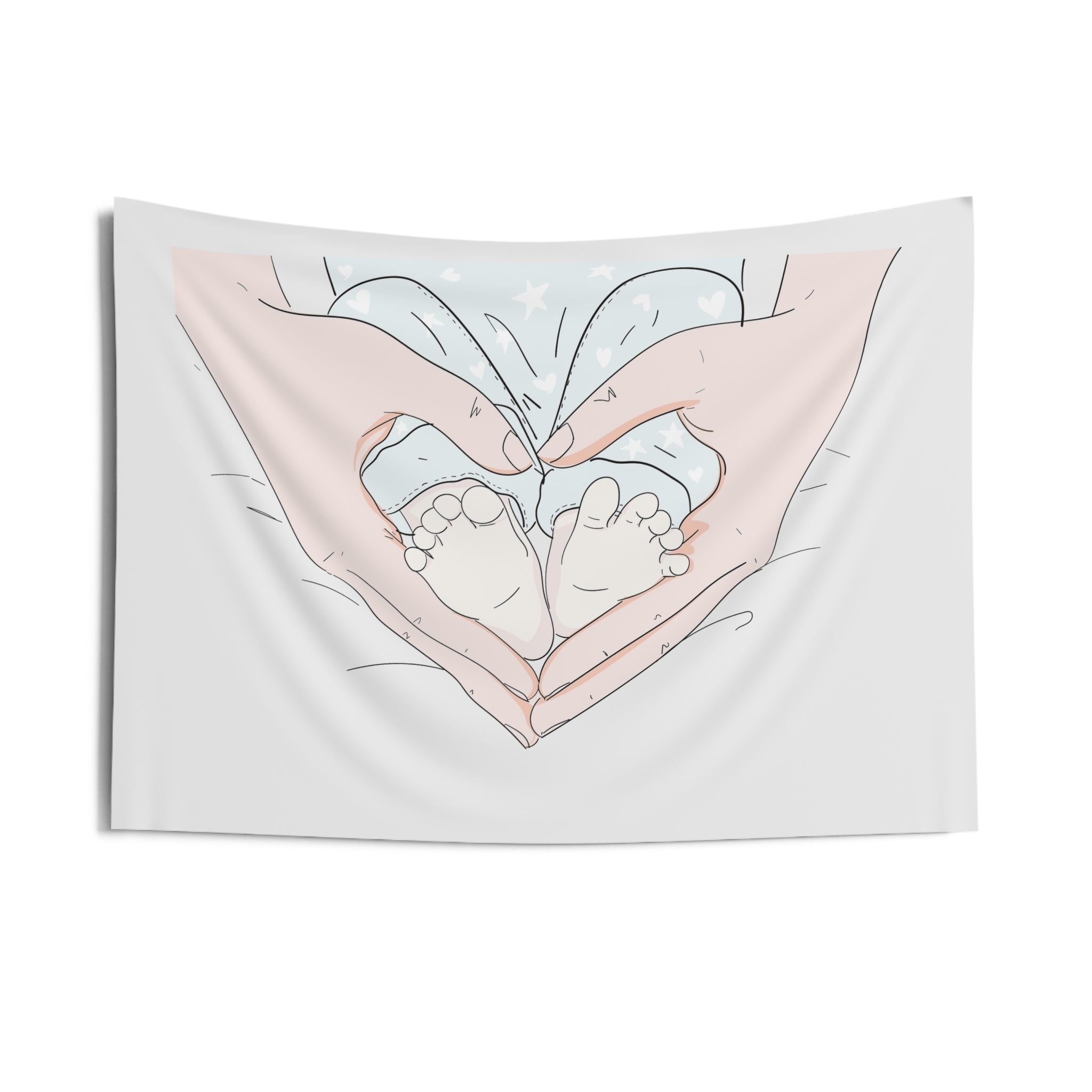 Baby Feet Heart Wall Tapestry — Cute Nursery Decor, Newborn Shower Gift