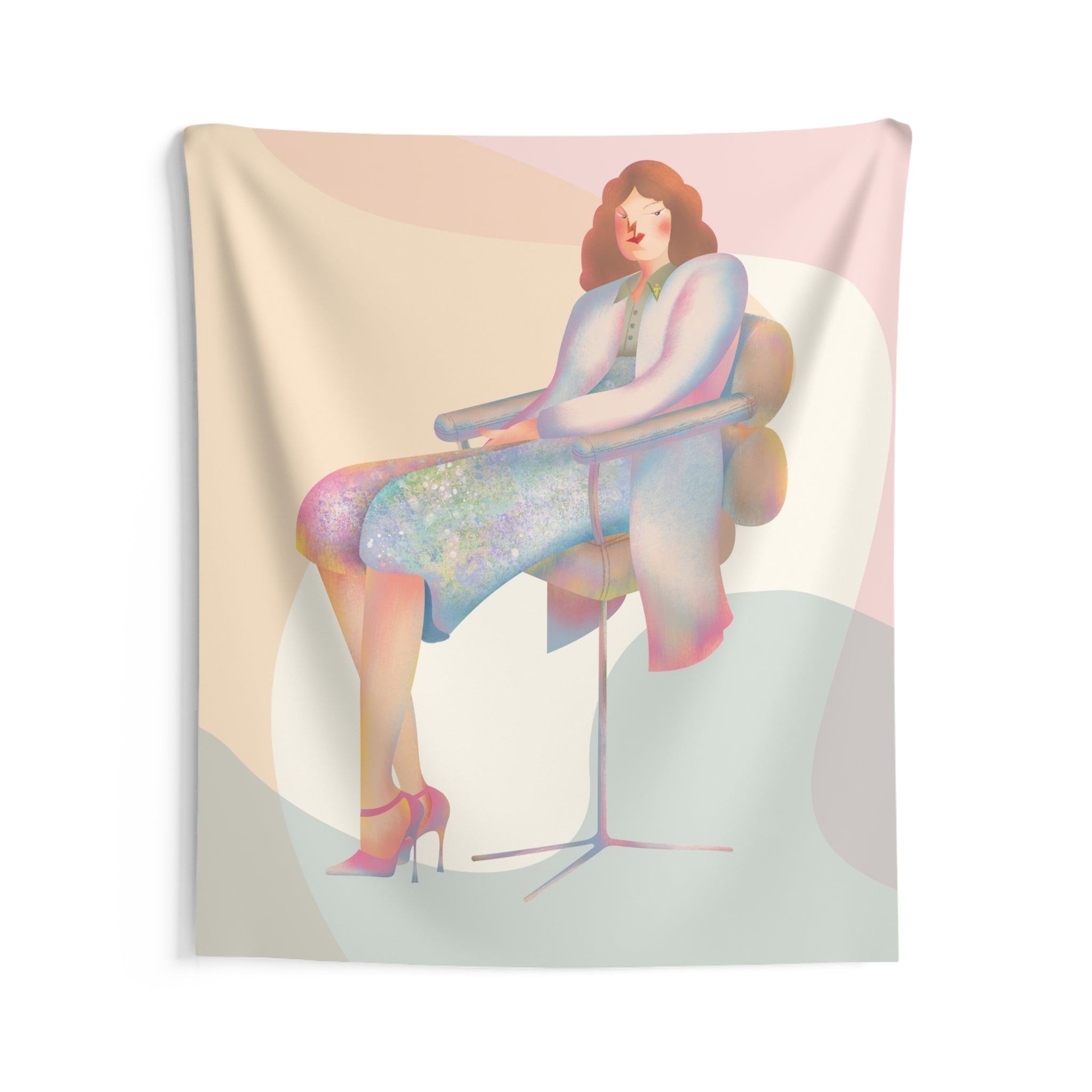 Abstract Woman Sitting Tapestry — Pastel Modern Wall Art