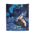 Celestial Dreamscape Tapestry — Blue Anime Girl Wall Art
