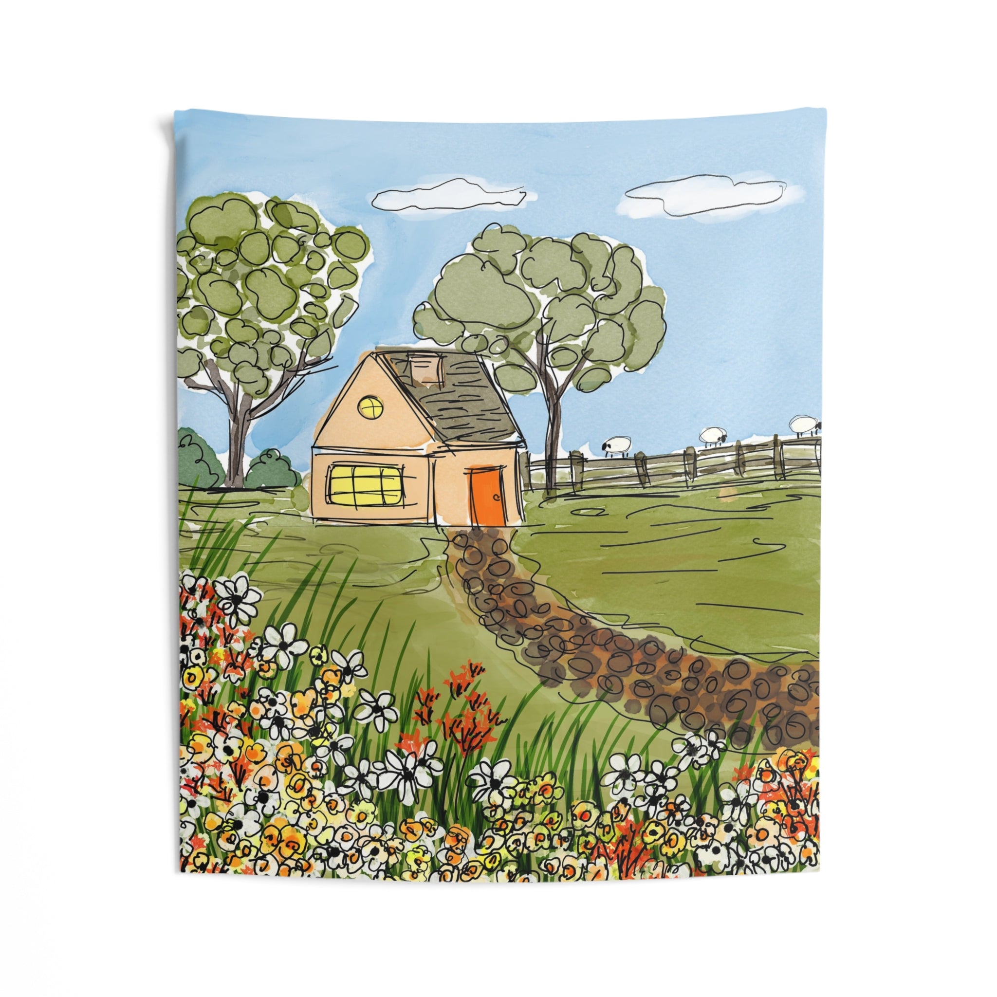 Cottage Garden Wall Tapestry — Cozy Country Home Scenic Decor