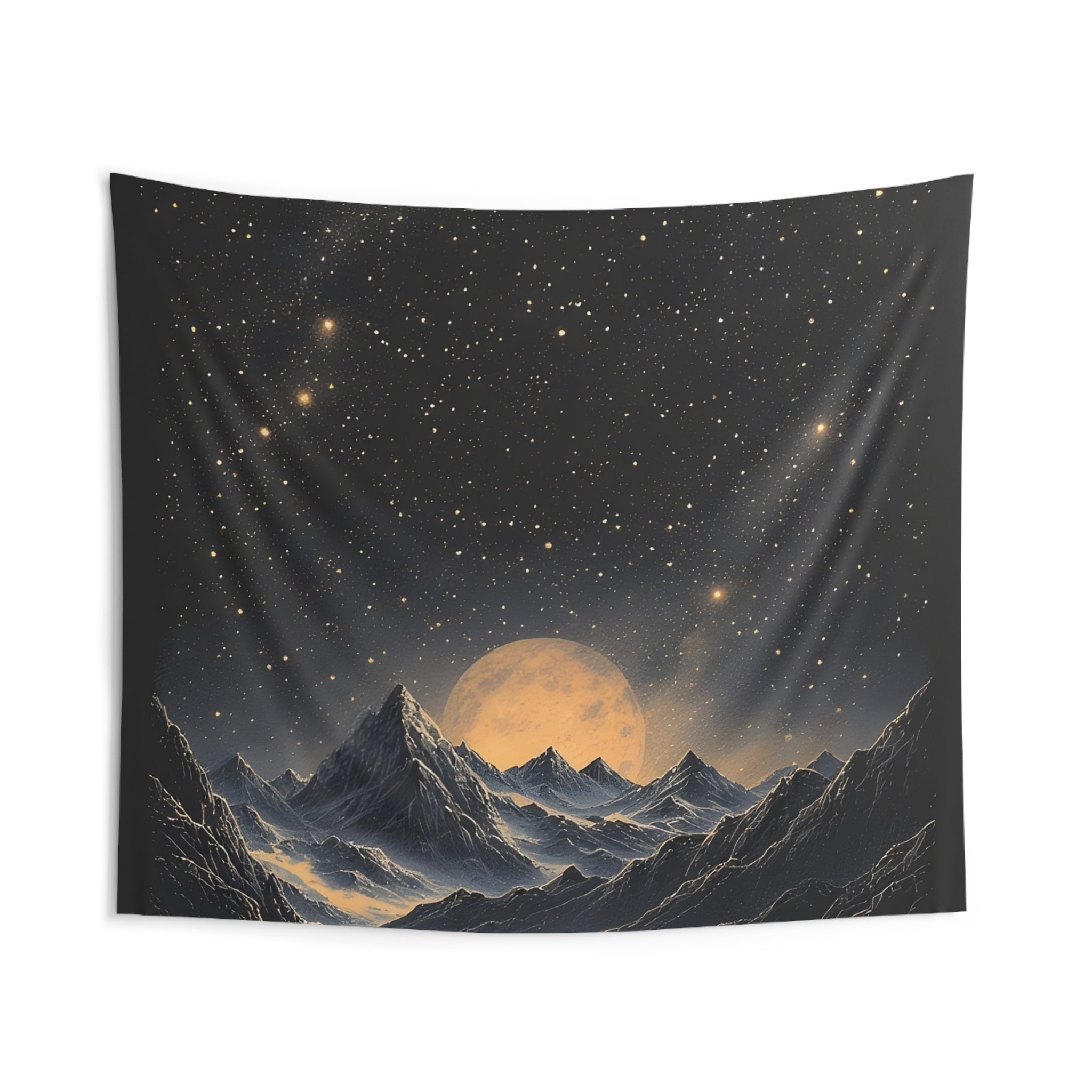 Moonlit Mountain Tapestry — Starry Night Wall Hanging