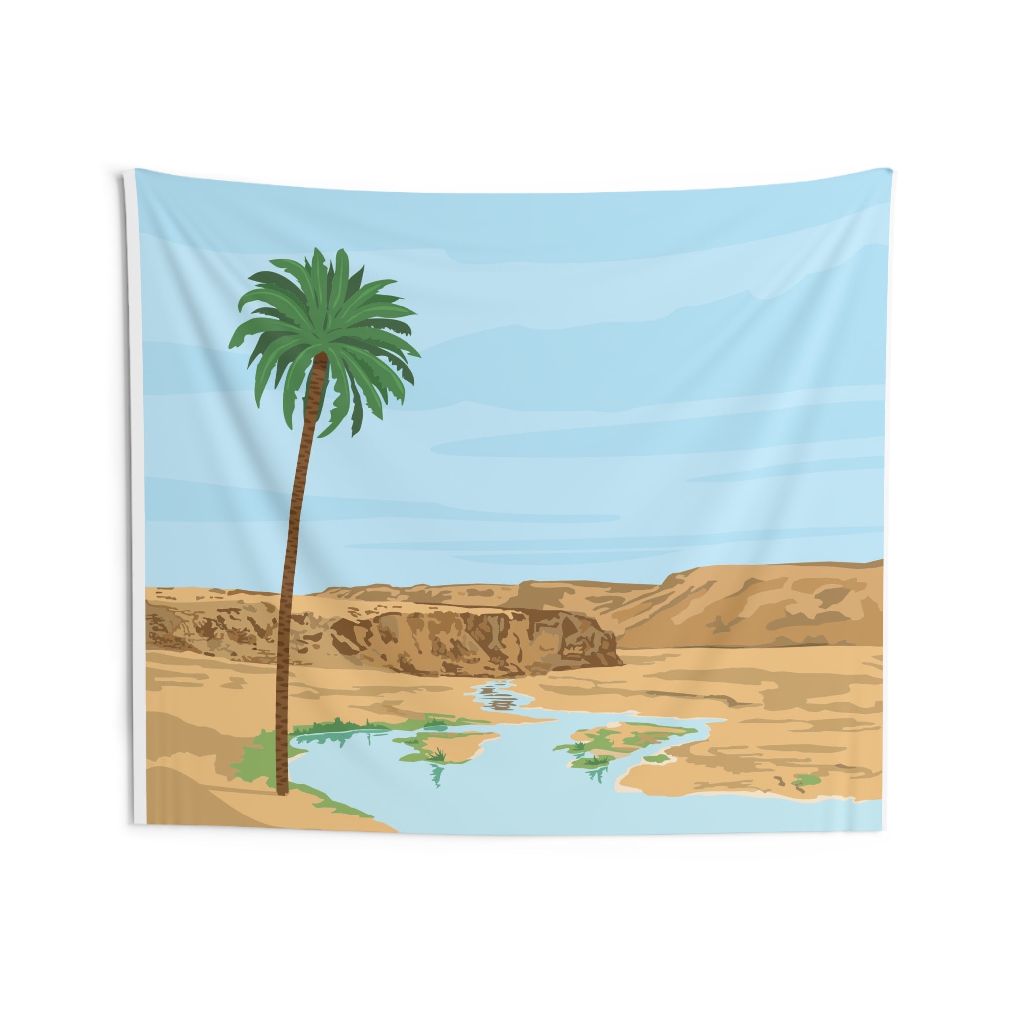 Desert Oasis Tapestry — Palm Tree River Wall Art