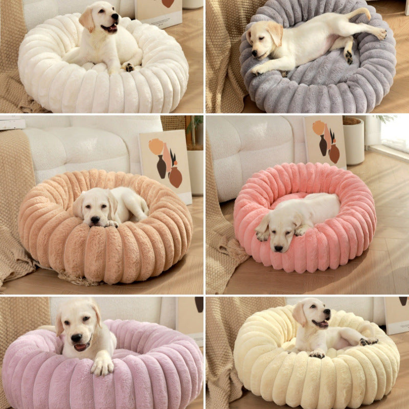 Rabbit Fur Plush Round Pet Bed
