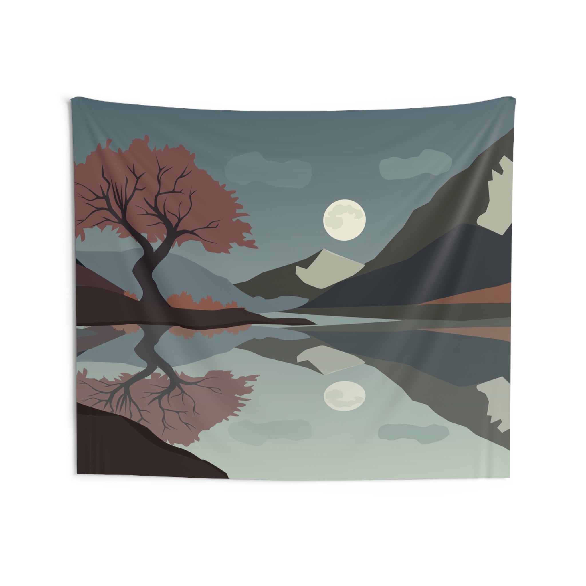 Moonlit Lake Tapestry — Serene Mountain Reflection Wall Hanging