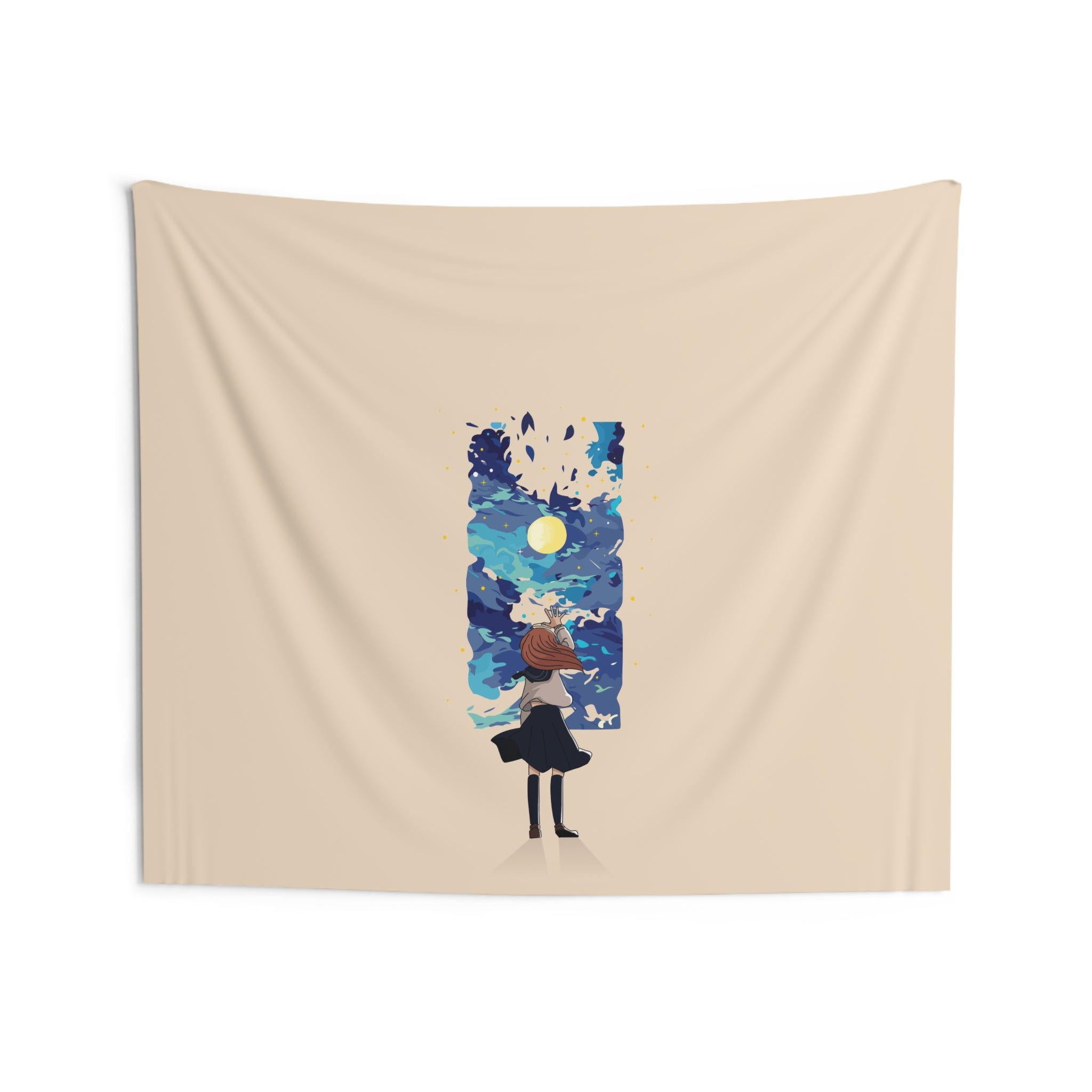 Wall Tapestry — Girl Gazing at Dreamy Night Sky Art