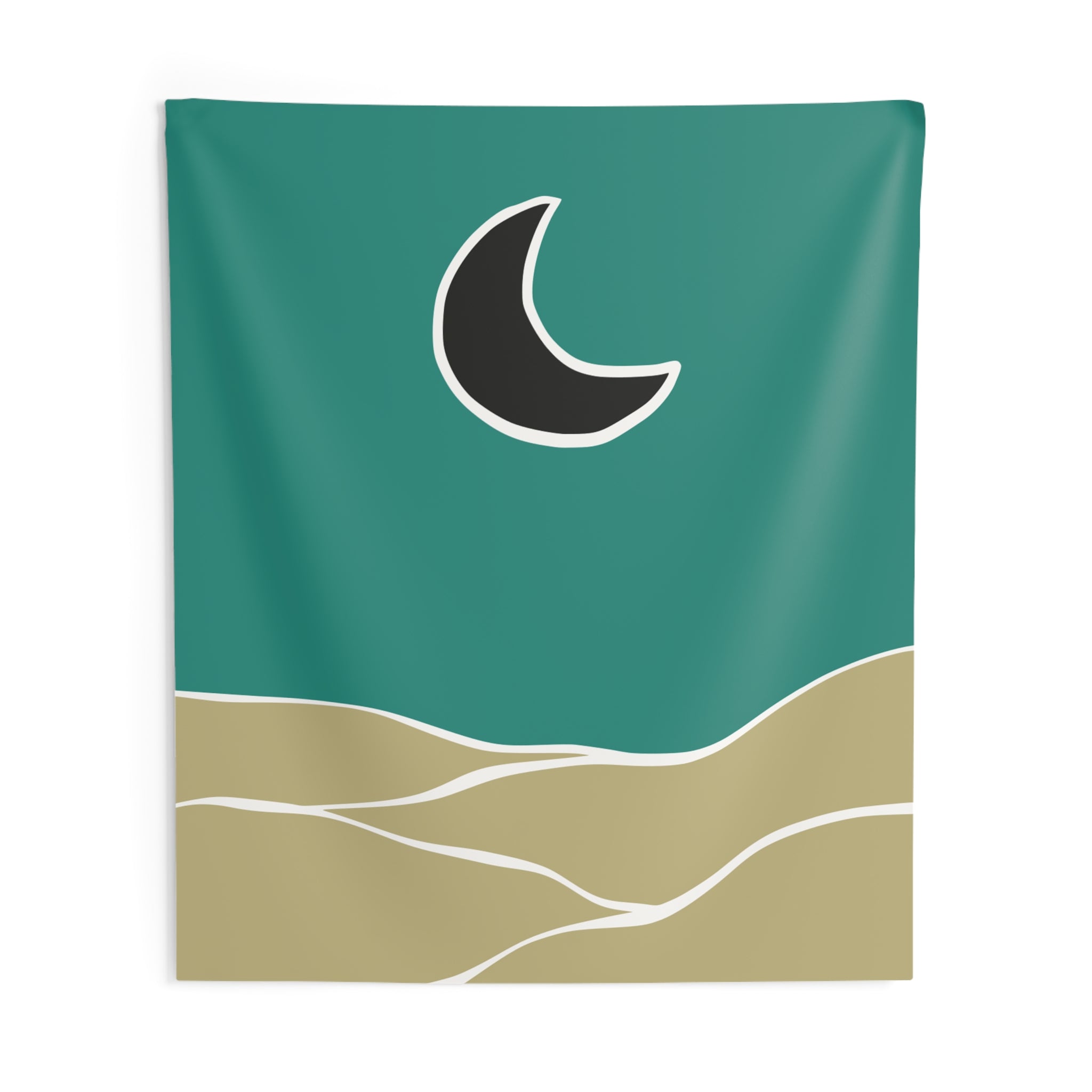 Minimal Crescent Moon Tapestry — Desert Dunes Wall Hanging