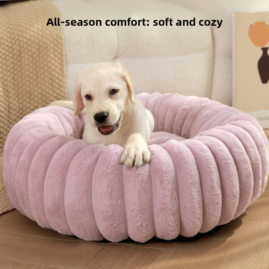 Rabbit Fur Plush Round Pet Bed