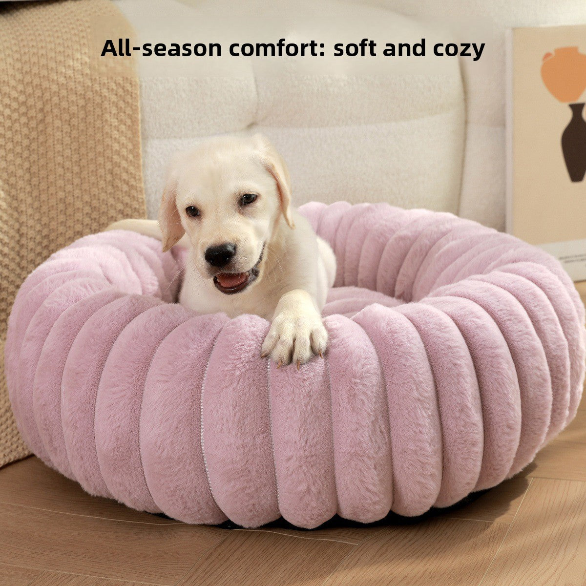 Rabbit Fur Plush Round Pet Bed