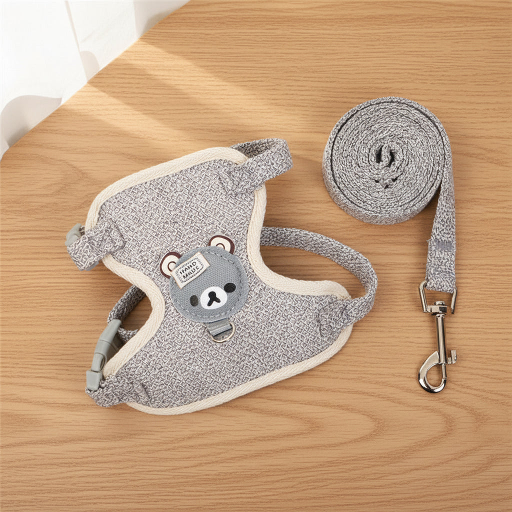 Bear Pet Harness & Leash Set for Small Dogs & Cats ? Breathable Adjustable Vest Harness