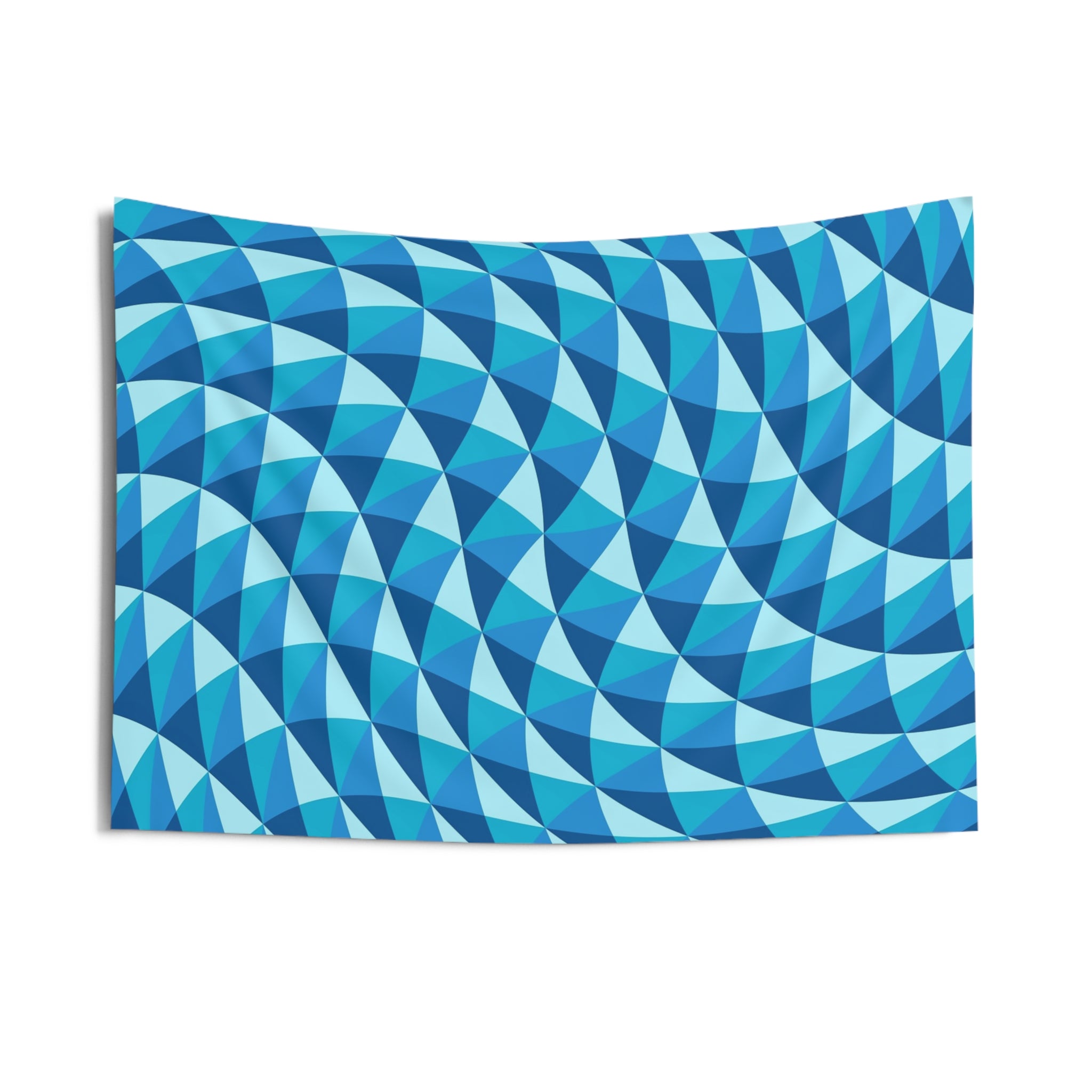 Blue Geometric Wave Tapestry — Abstract Optical Illusion Wall Hanging