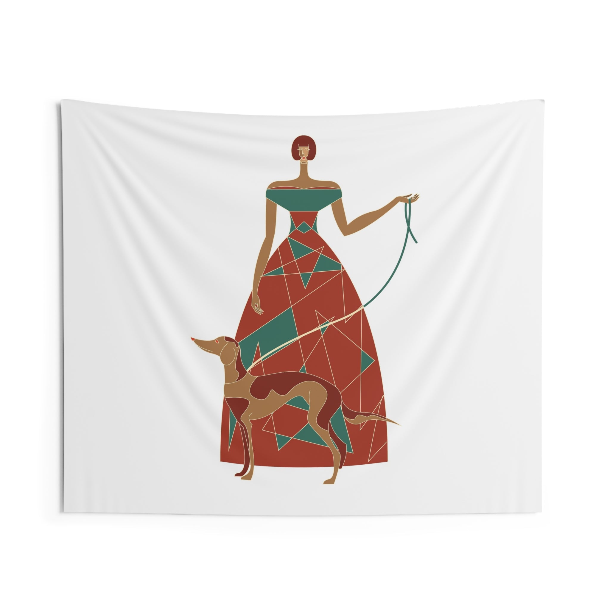Lady with Greyhound Wall Tapestry - Midcentury Modern Art Decor