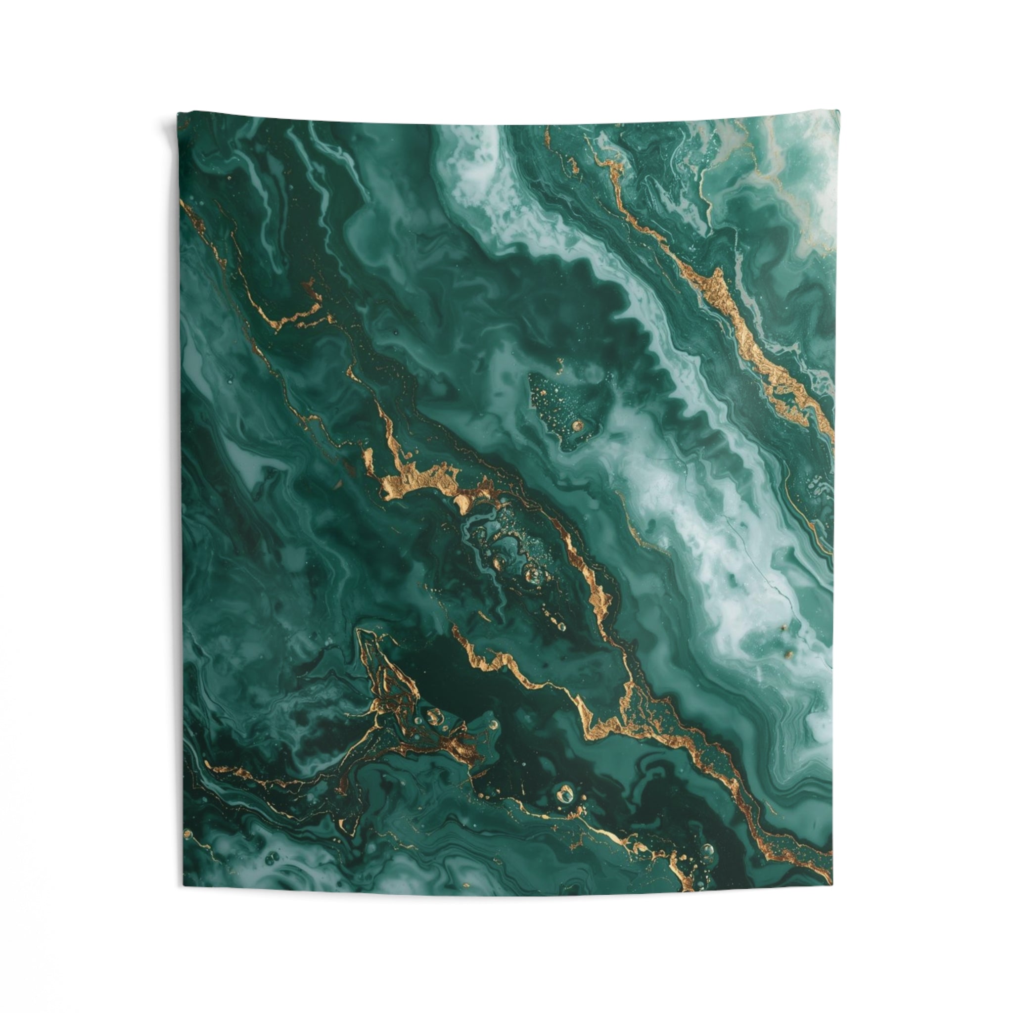 Emerald Marble Wall Tapestry — Green & Gold Abstract Home Decor