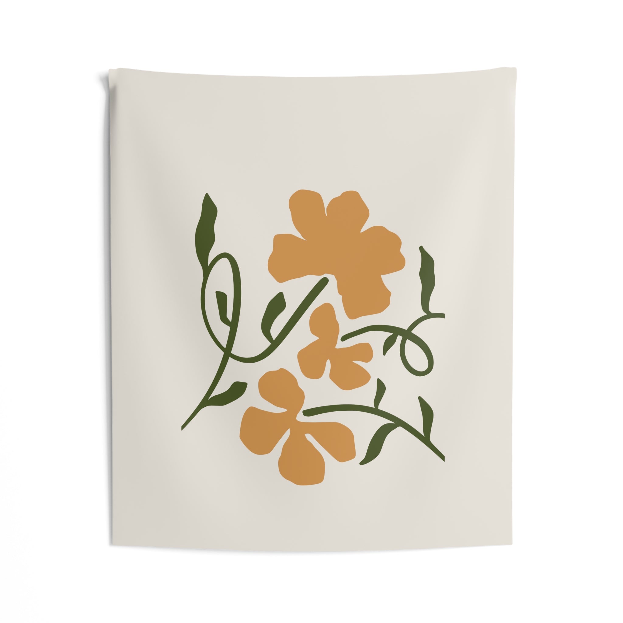 Boho Floral Wall Tapestry — Minimal Orange Blossom Hanging Art