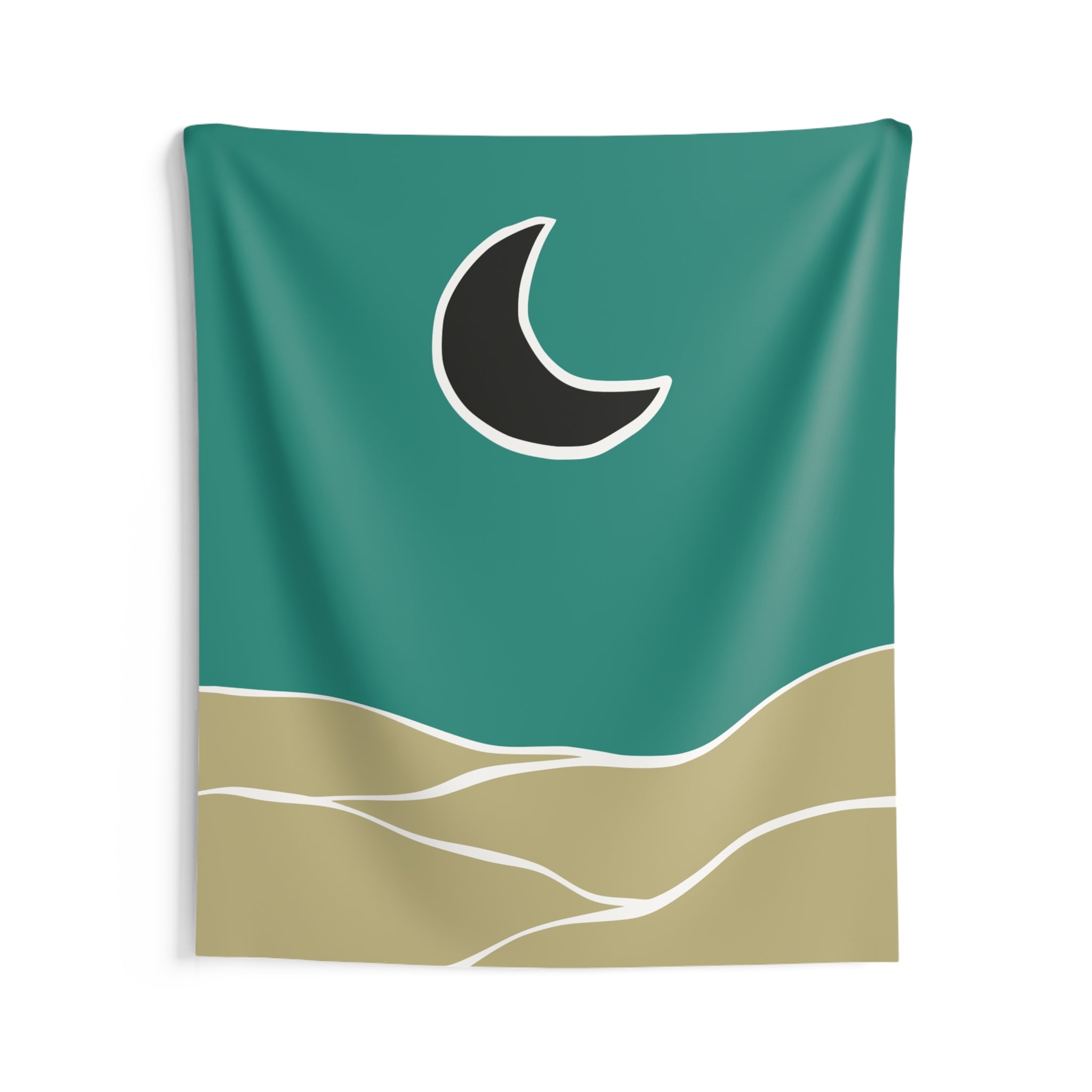 Minimal Crescent Moon Tapestry — Desert Dunes Wall Hanging
