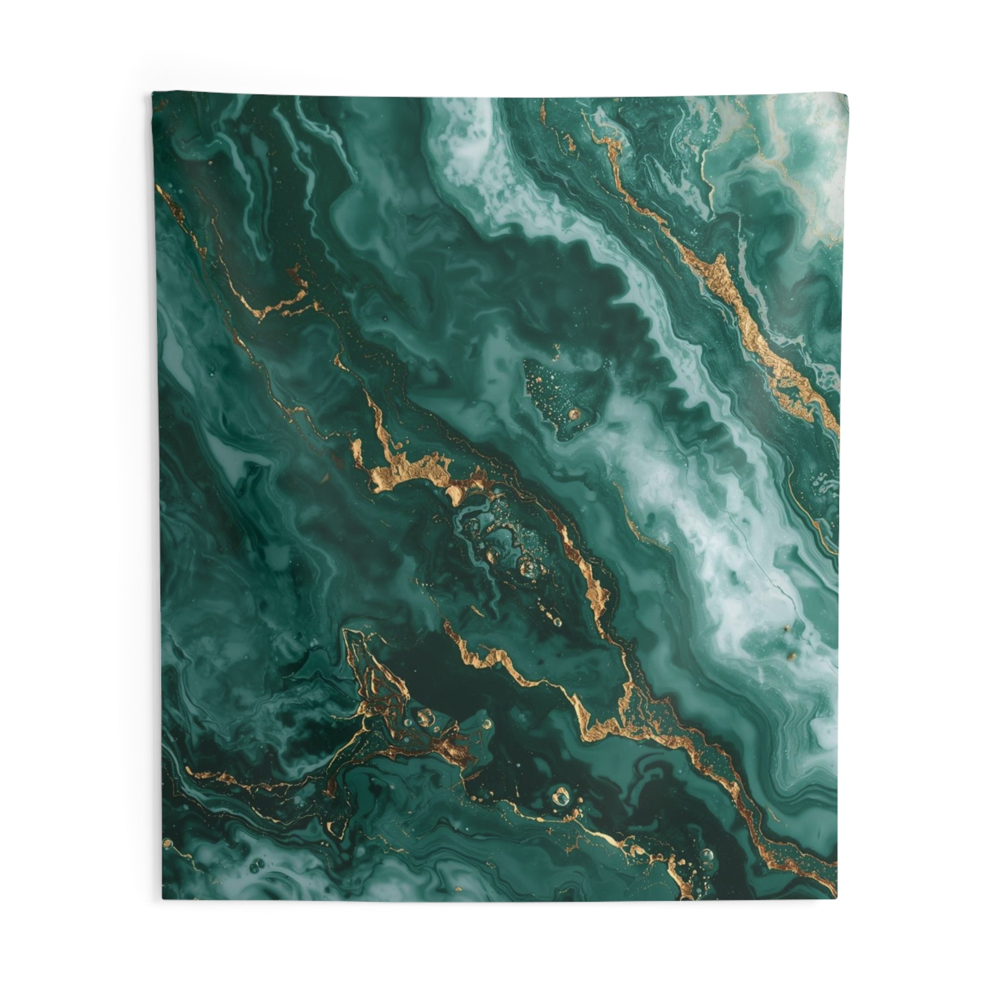 Emerald Marble Wall Tapestry — Green & Gold Abstract Home Decor