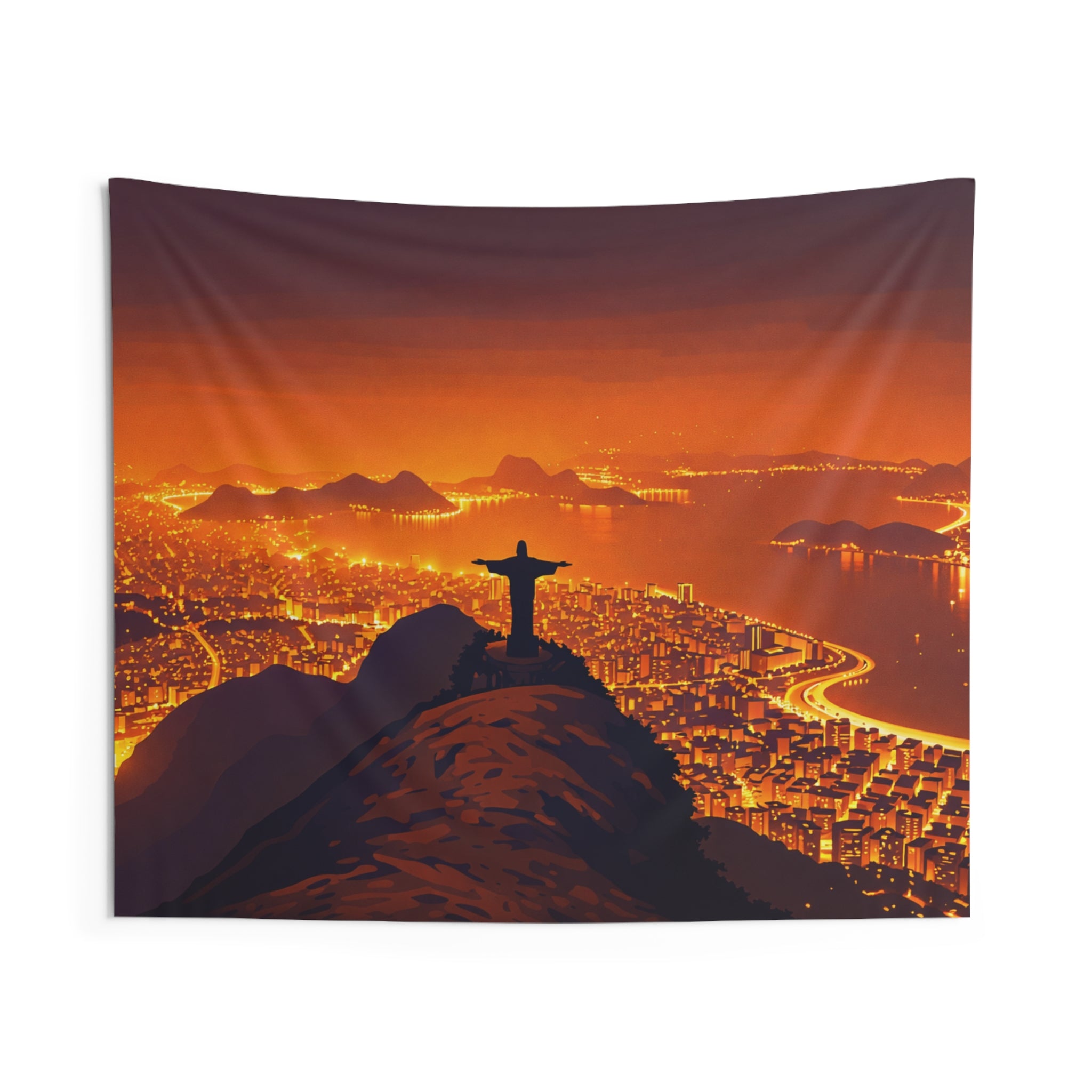 Rio de Janeiro Sunset Wall Tapestry — Christ the Redeemer Cityscape