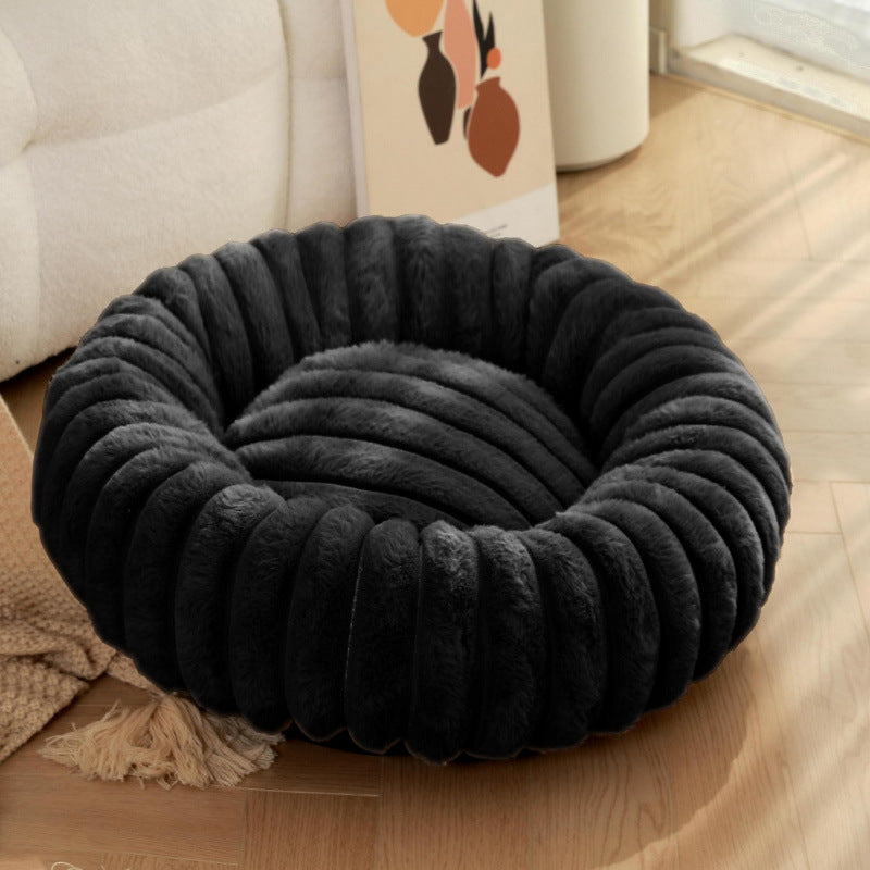 Rabbit Fur Plush Round Pet Bed