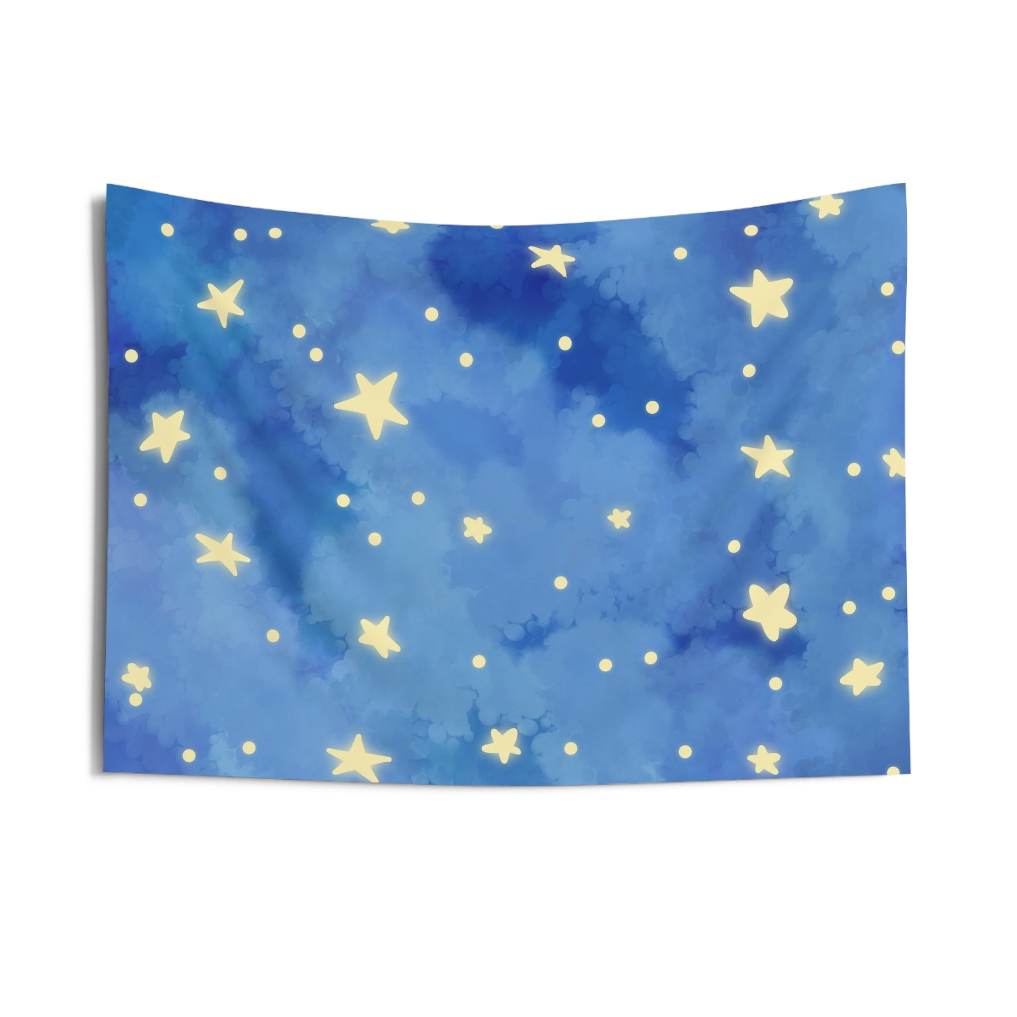 Starry Blue Watercolor Tapestry — Night Sky Wall Hanging for Nursery, Bedroom, Kids’ Room
