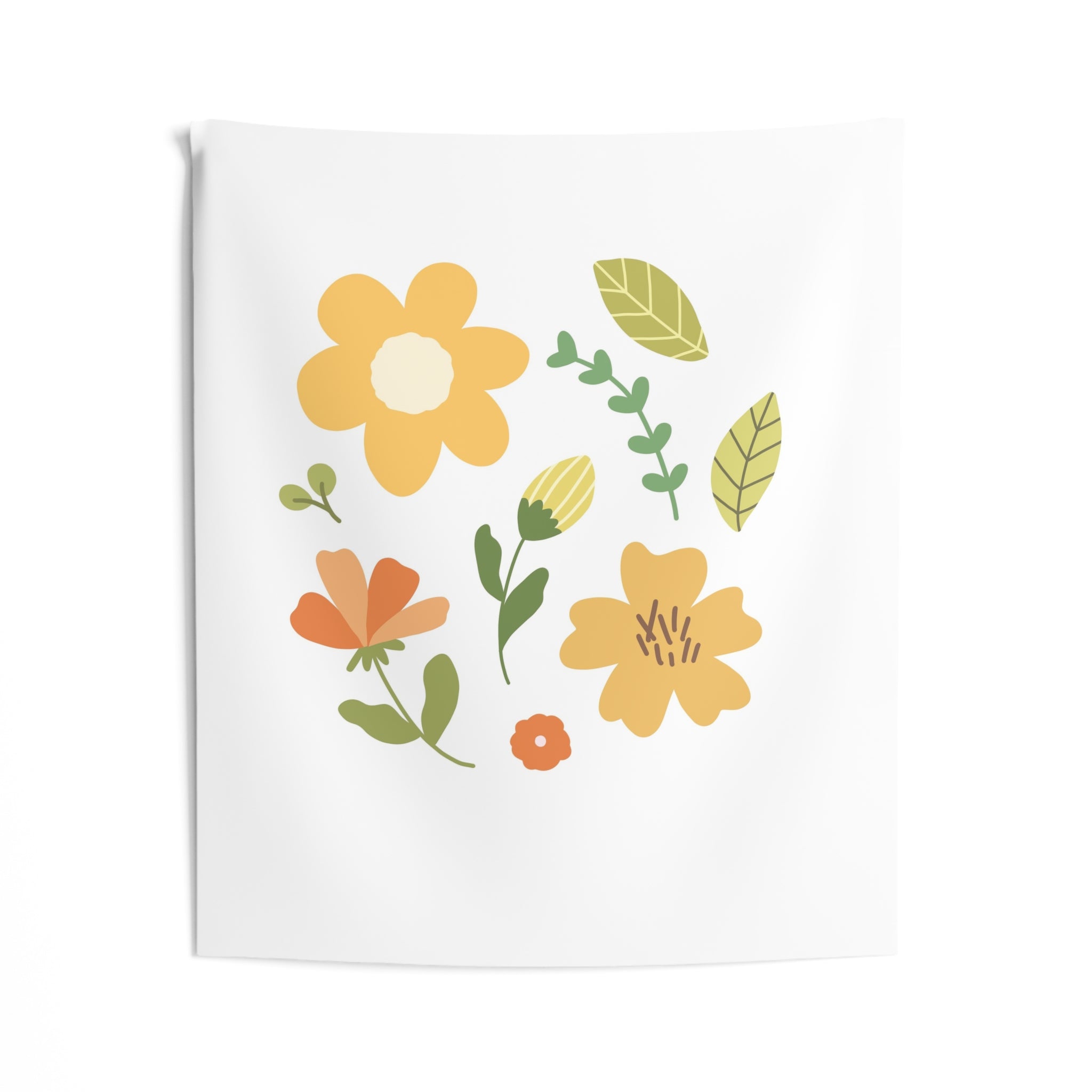 Floral Meadow Wall Tapestry — Cheerful Yellow & Orange Flower Print for Living Room, Bedroom, Nursery