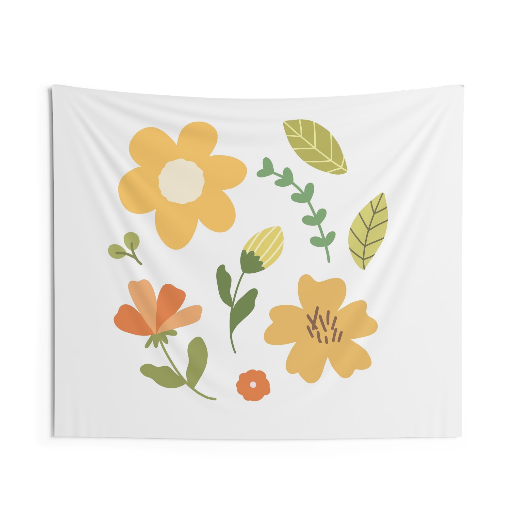 Floral Meadow Wall Tapestry — Cheerful Yellow & Orange Flower Print for Living Room, Bedroom, Nursery