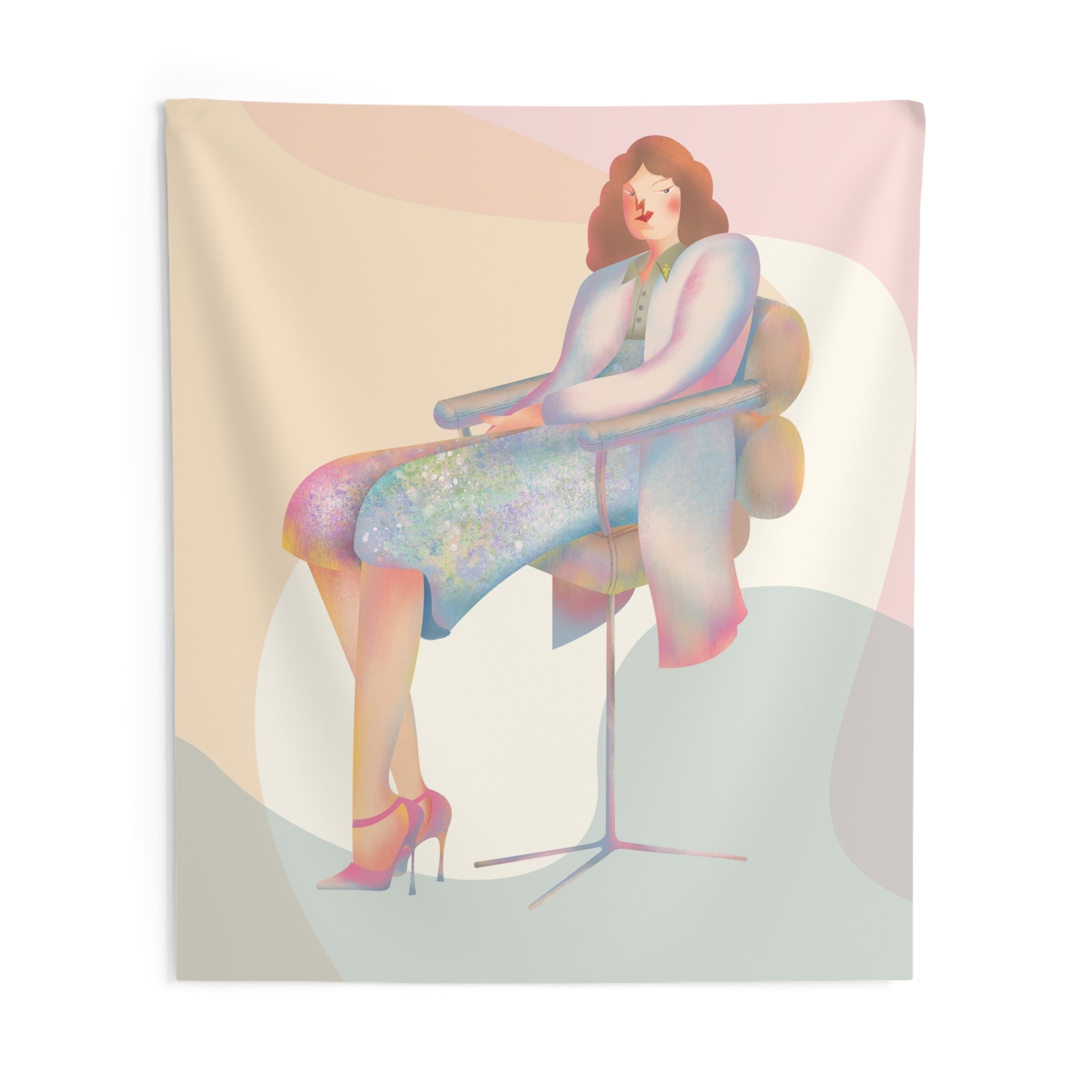 Abstract Woman Sitting Tapestry — Pastel Modern Wall Art