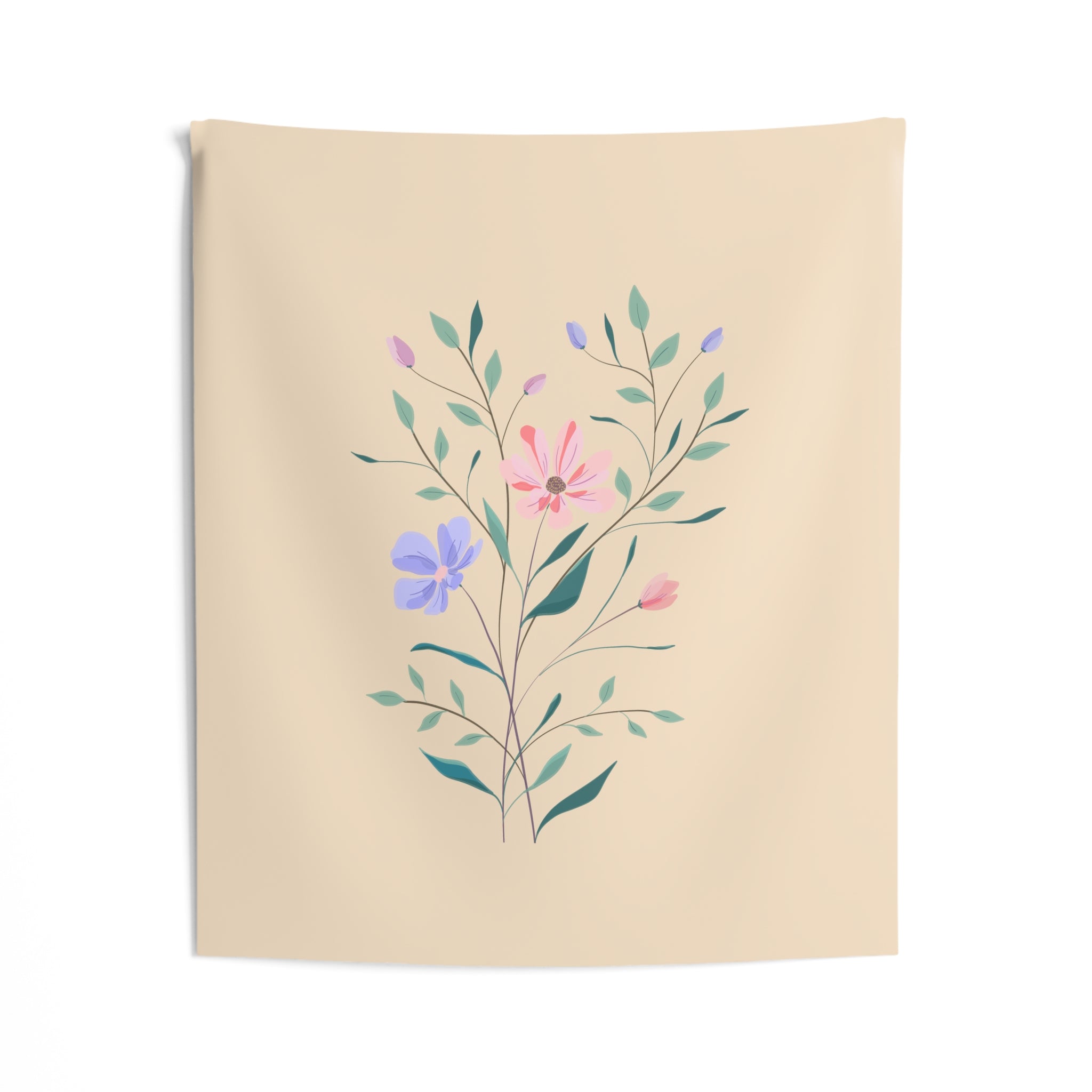 Floral Stem Tapestry — Pastel Botanical Wall Hanging
