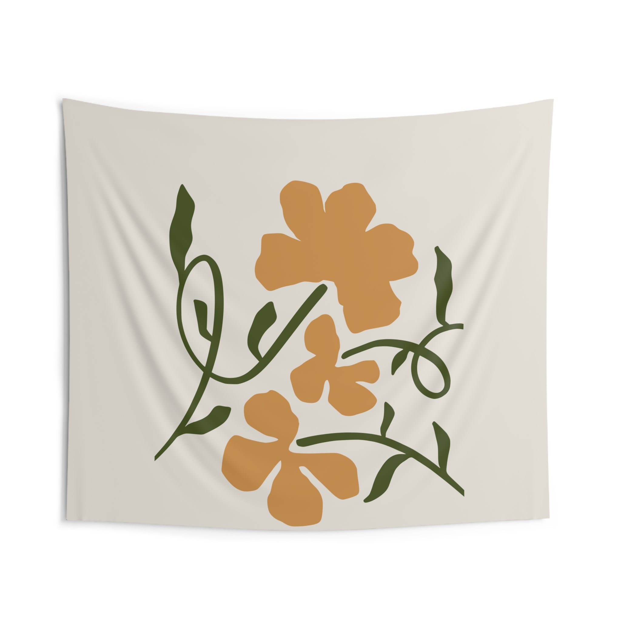 Boho Floral Wall Tapestry — Minimal Orange Blossom Hanging Art