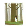 Forest Hug Tapestry — Whimsical Girl Embracing Tree Wall Art